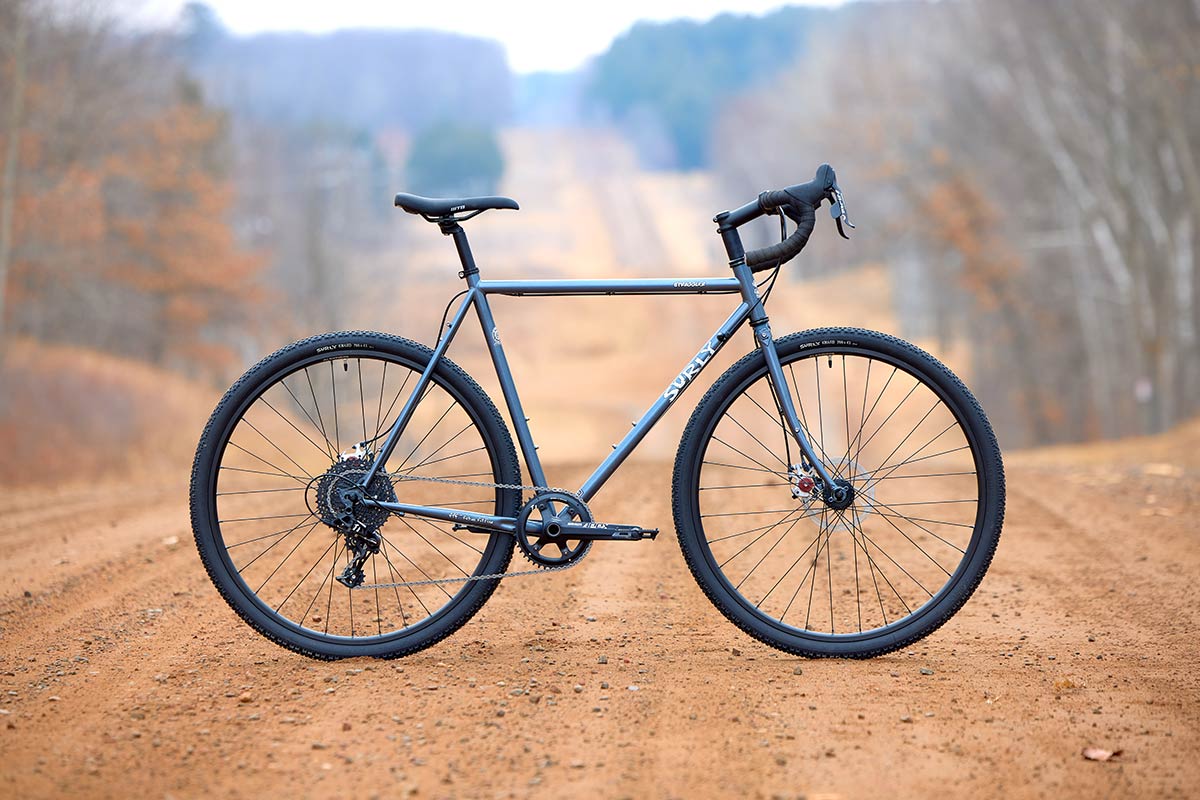 Surly Straggler bike side view on rural gravel road
