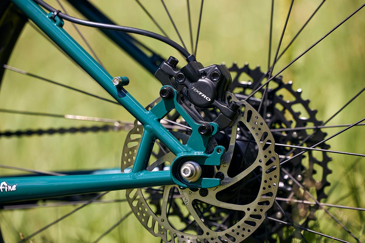 Surly Wednesday rear dropout detail showing disc caliper and rotor