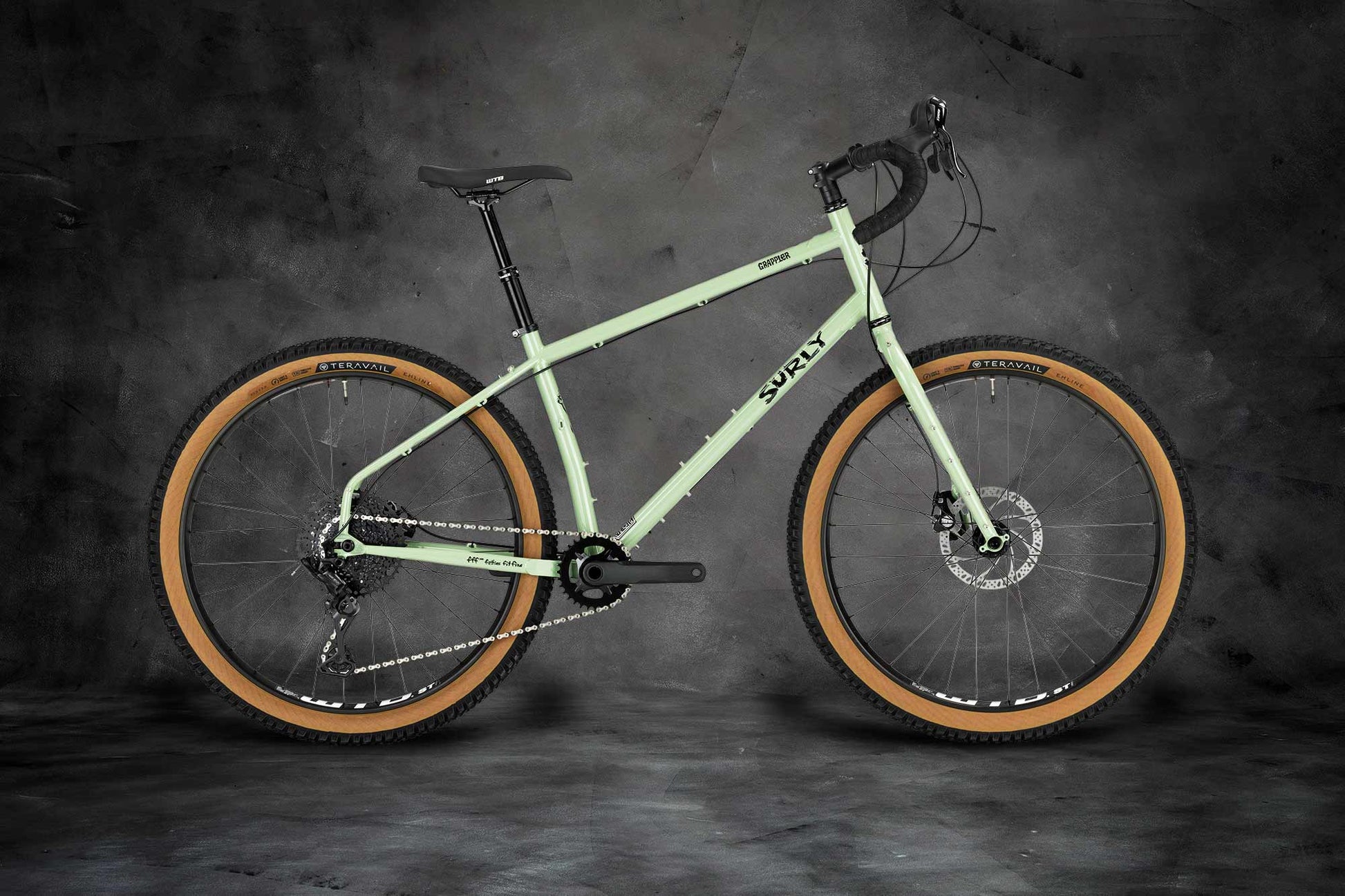 Surly Grappler bike Sage Green color side view