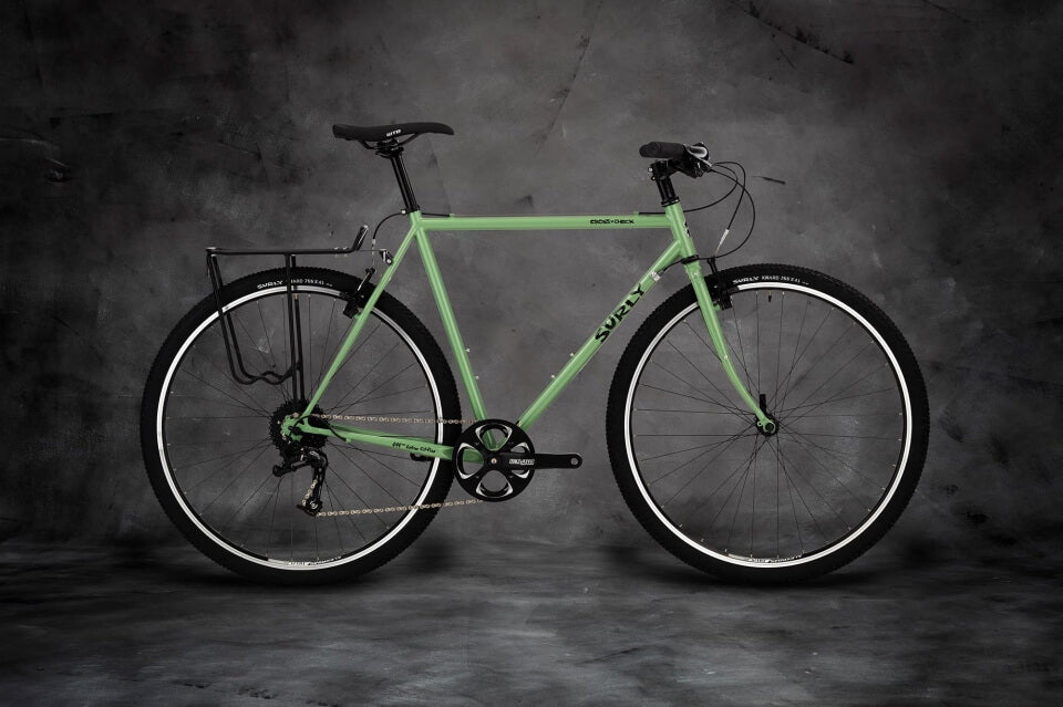 Surly Cross-Check flat bar bike Sage Green color side view