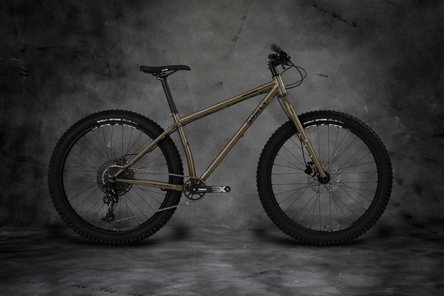 Surly Karate Monkey bike with rigid fork Wet Clay color side view