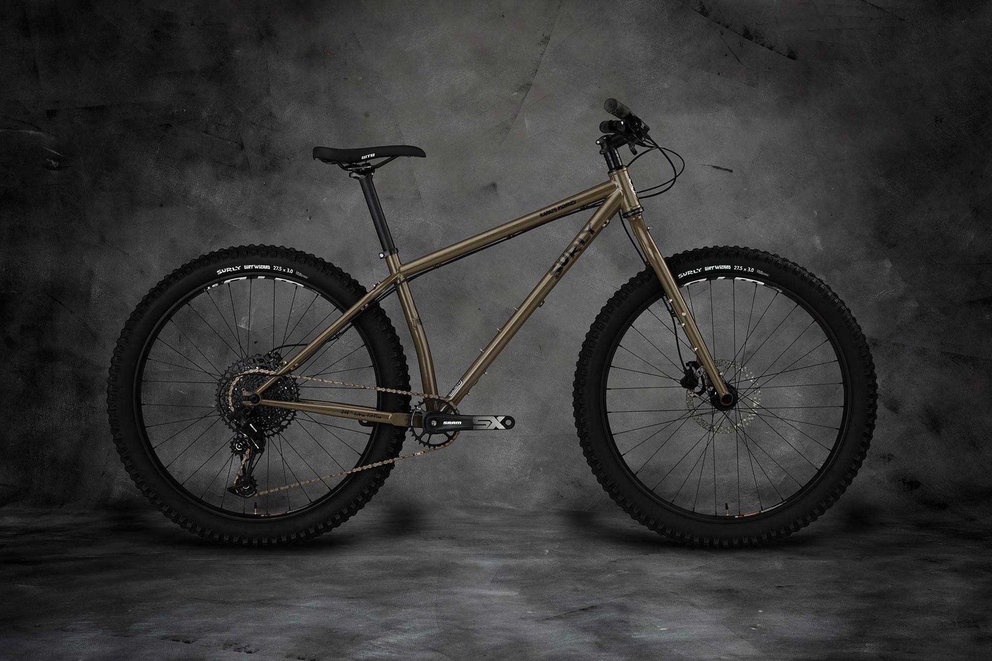 Surly Karate Monkey bike with rigid fork Wet Clay color side view