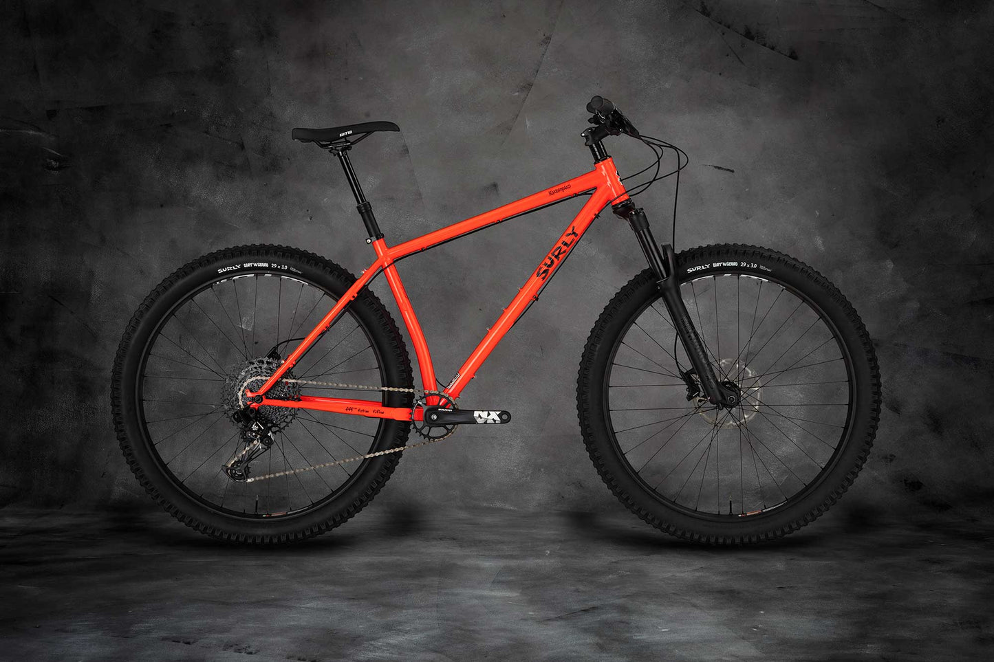 Surly Krampus front suspension bike side view in Static Sunset color