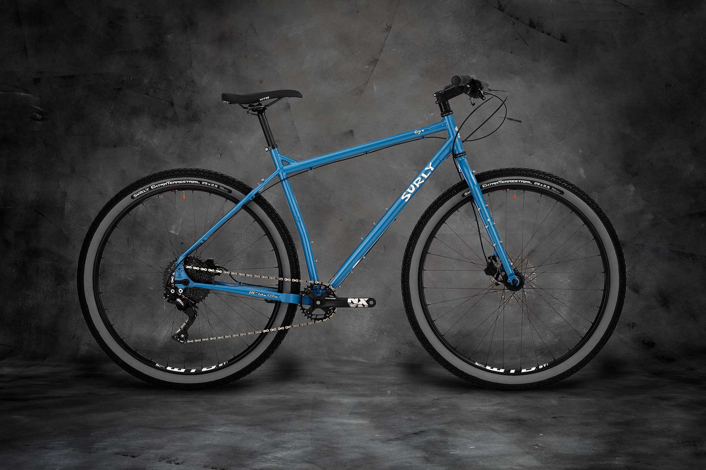 Surly Ogre bike side view in Cold Slate Blue color