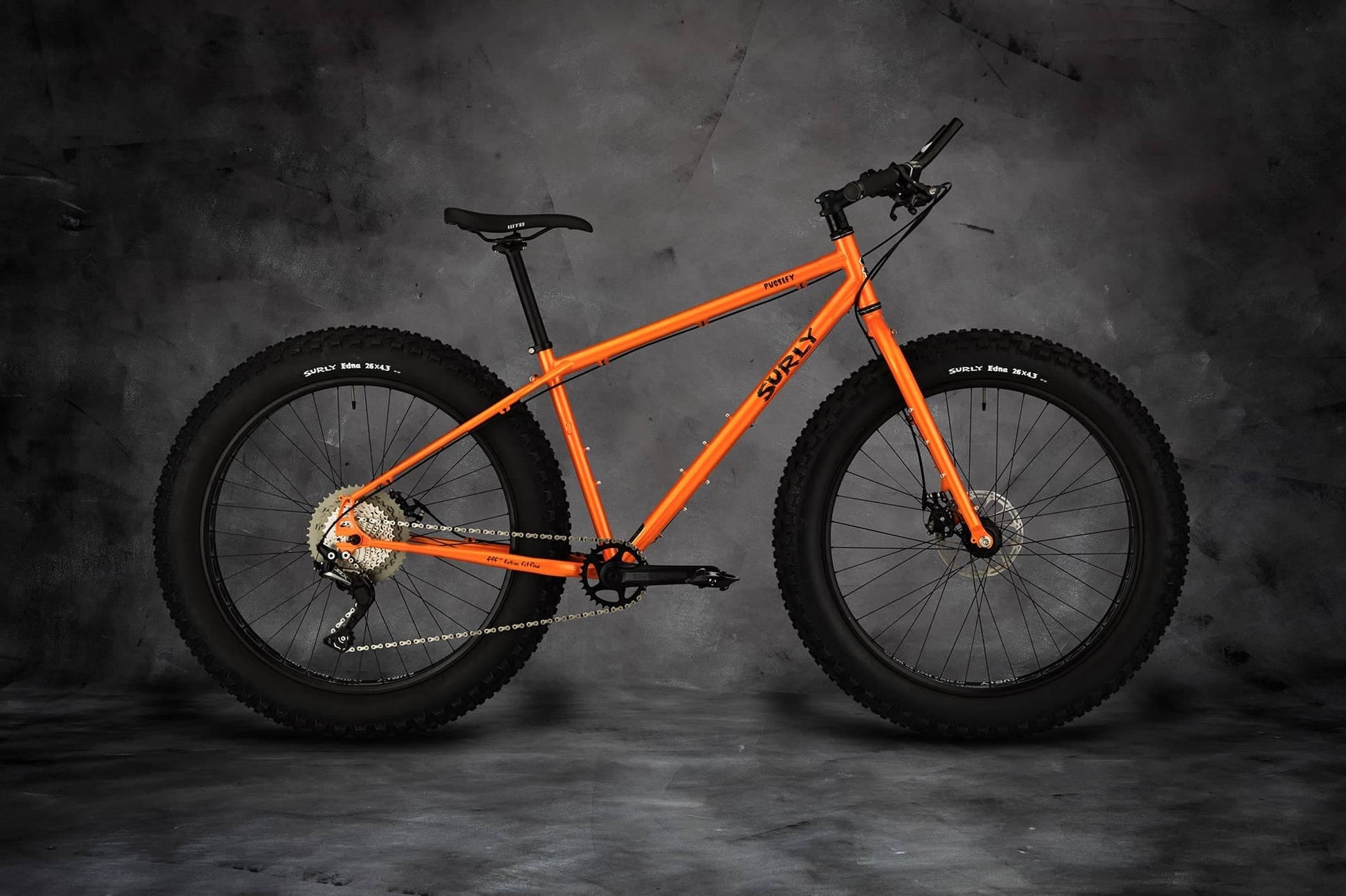 Surly Pugsley fat bike side view Candied Yam Orange color