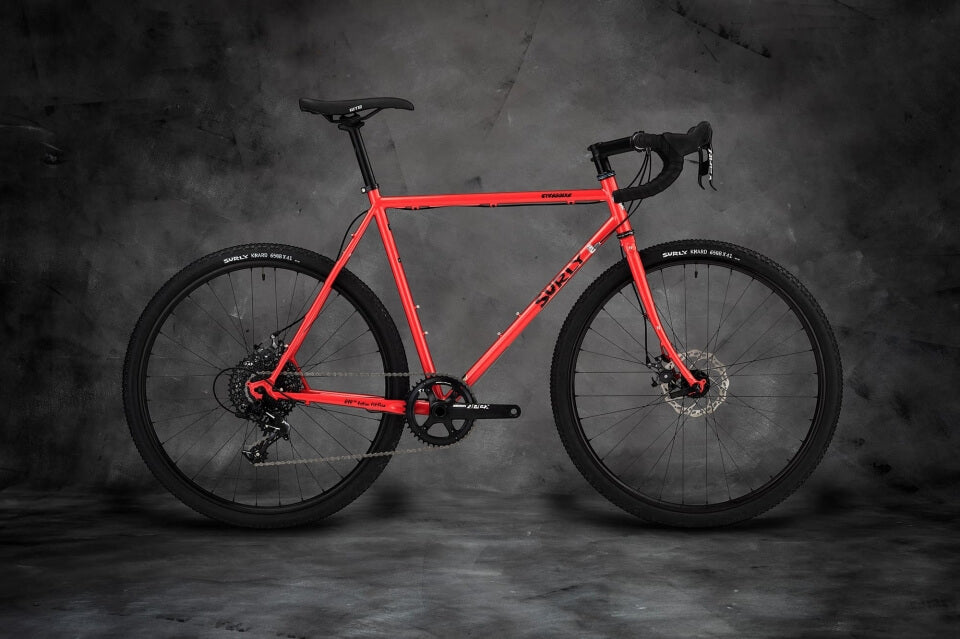Surly Straggler bike Salmon Candy Red color side view