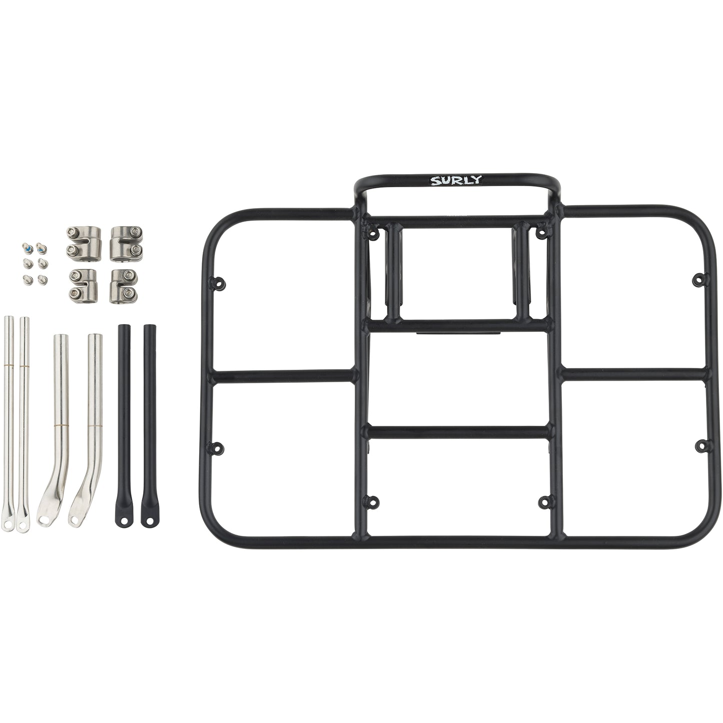 Surly 24-Pack Rack 2.0 Black disassembled on white background