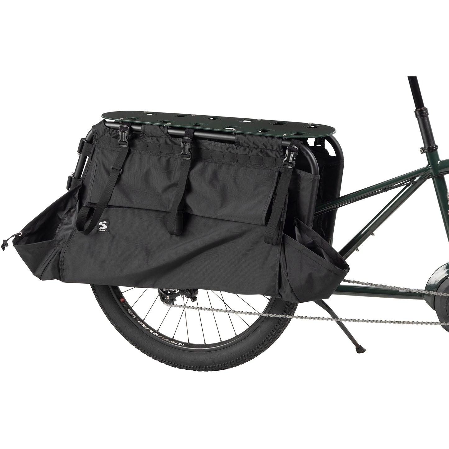 Surly Big Dummy Bag mounted on cargo Ebike three-quarter front view