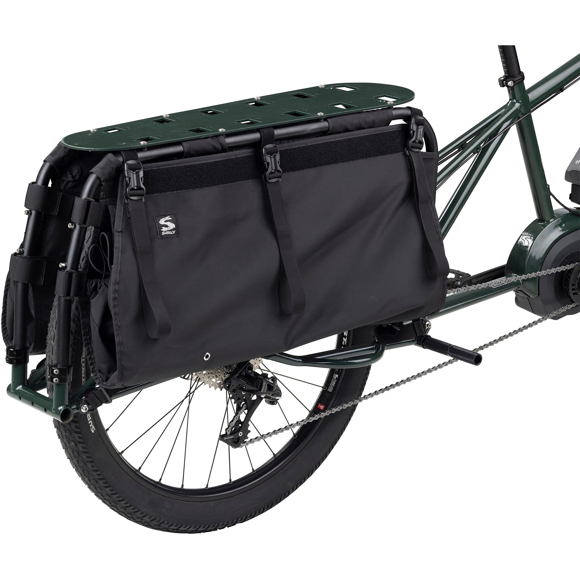 Surly Big Dummy Bag mounted on cargo Ebike three-quarter rear view