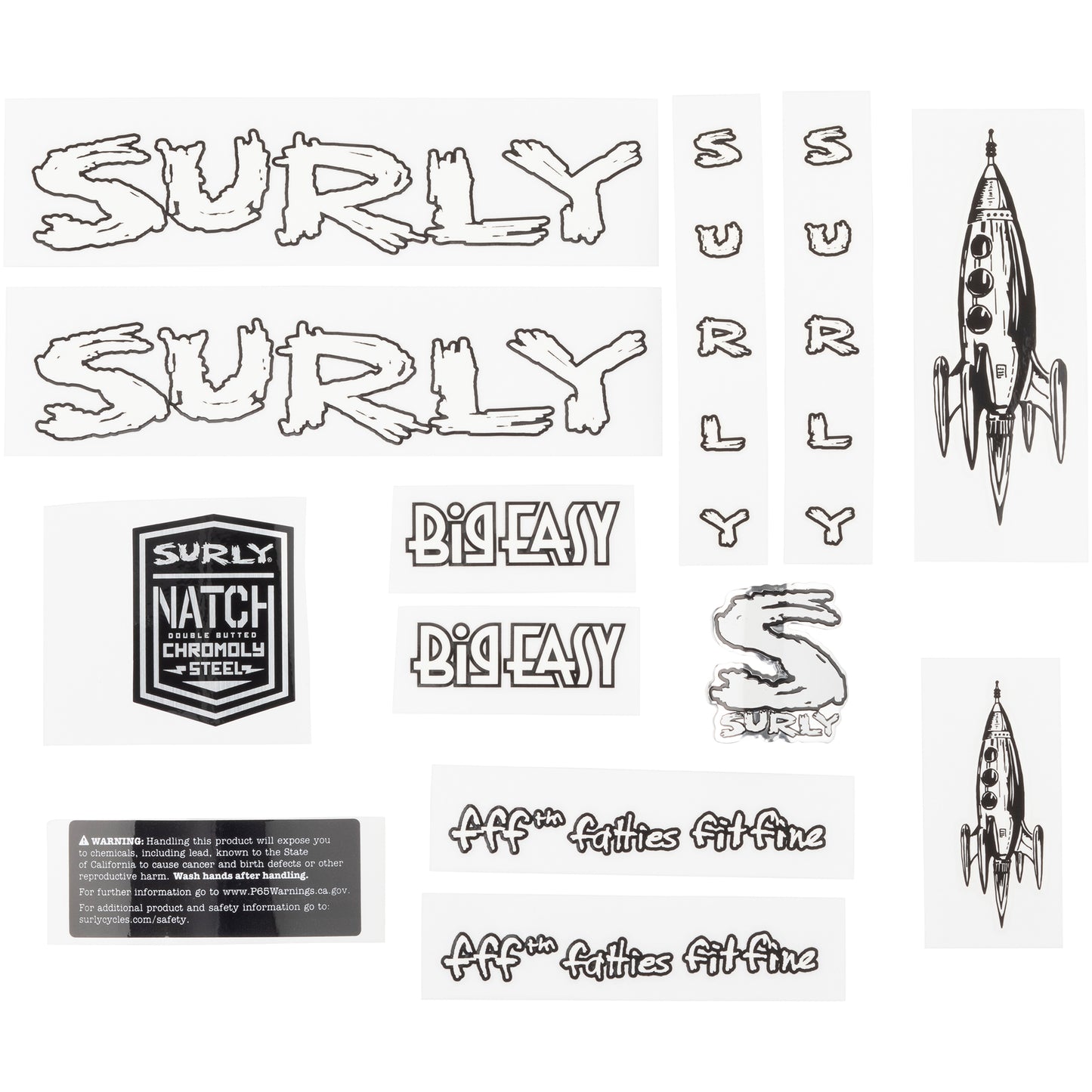 Surly Big Easy Decal Set White sheet of all decals for bike with headbadge