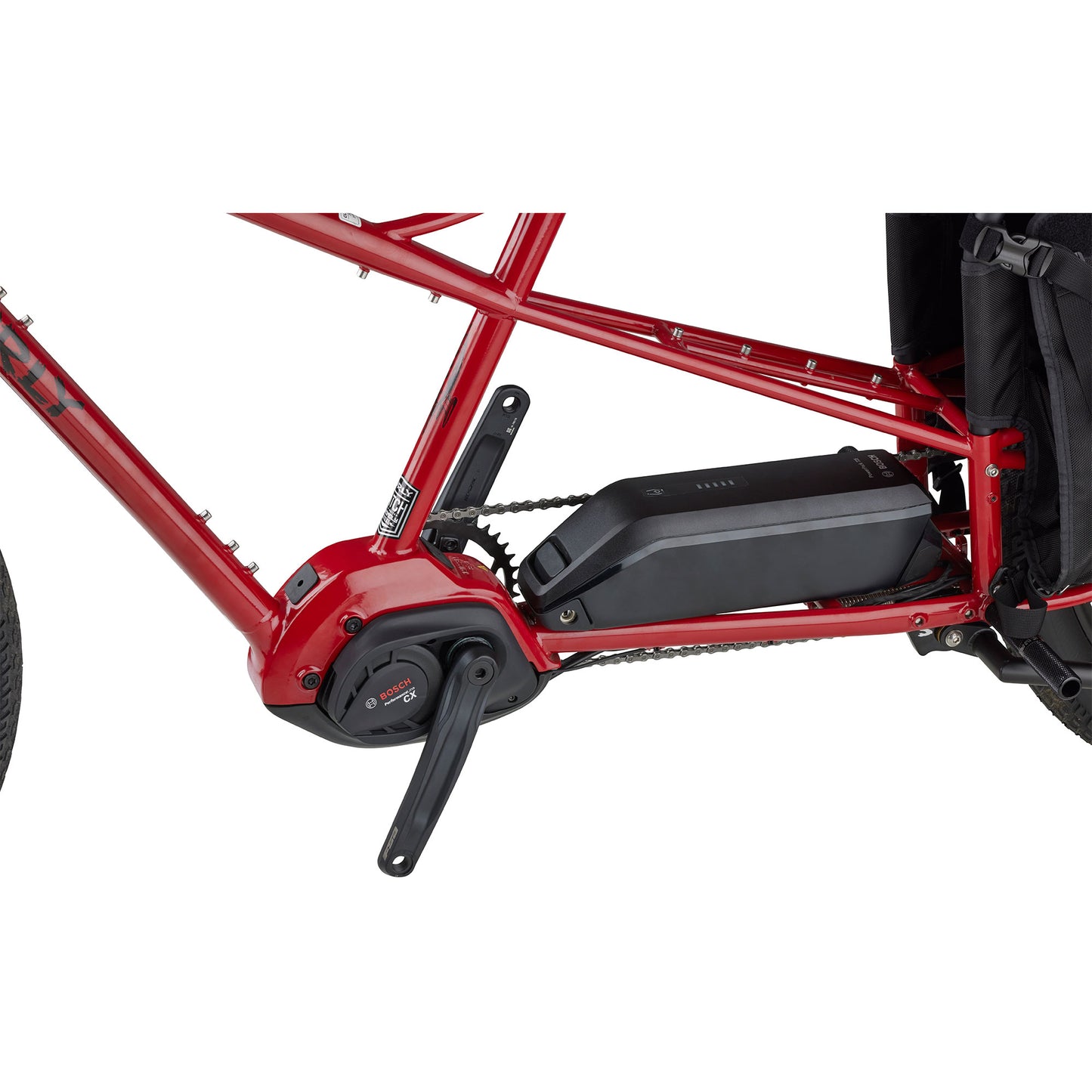 Surly Big Easy Cargo Ebike red, Bosch motor and battery view