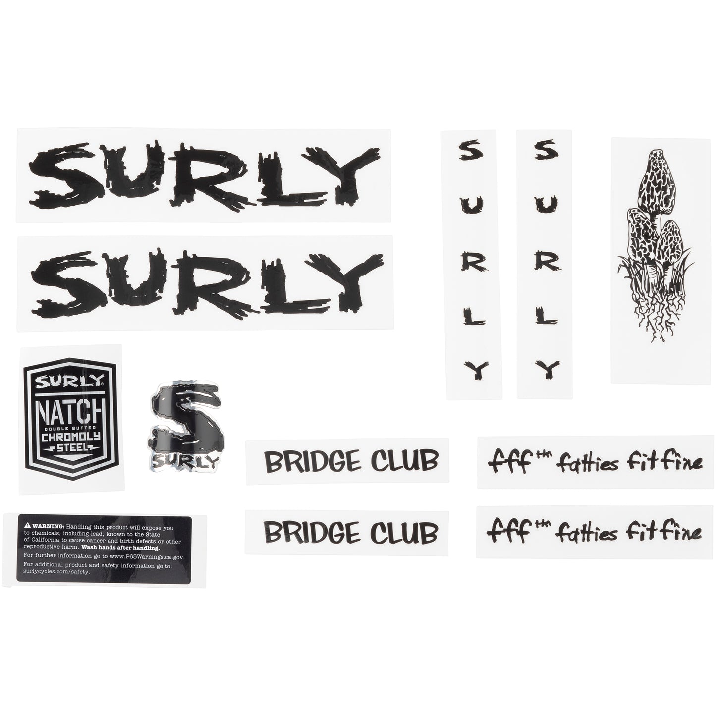 Surly Bridge Club Decal Set Black sheet of all decals for bike with headbadge