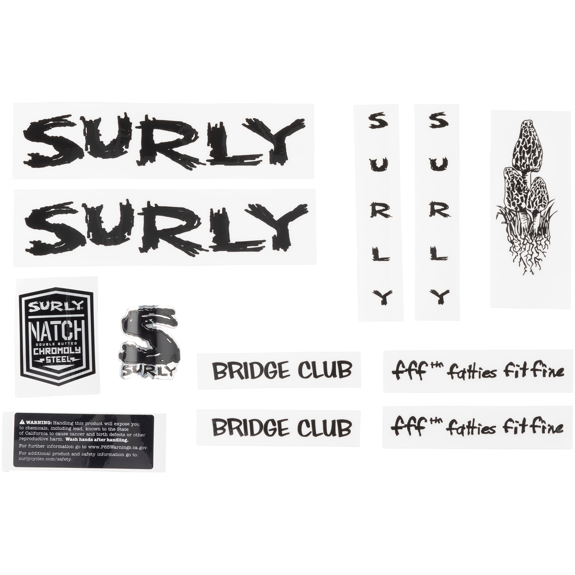 Surly Bridge Club Decal Set Black sheet of all decals for bike with headbadge