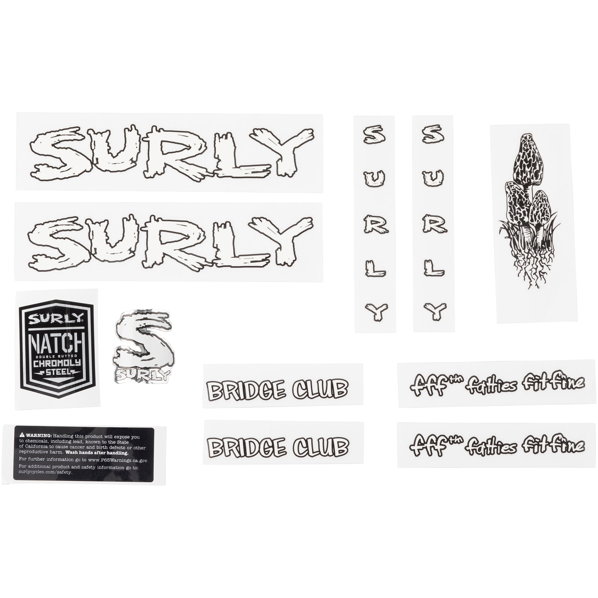 Surly Bridge Club Decal Set White sheet of all decals for bike with headbadge