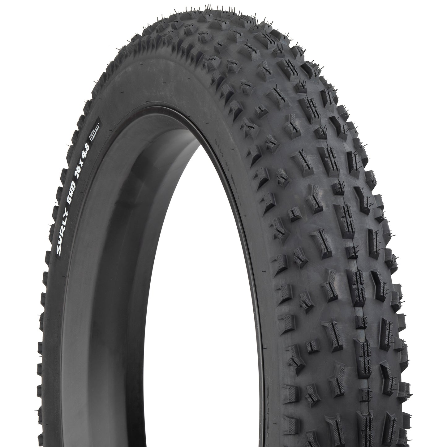 Surly Bud Tire three-quarter view showing tread and sidewall close-up