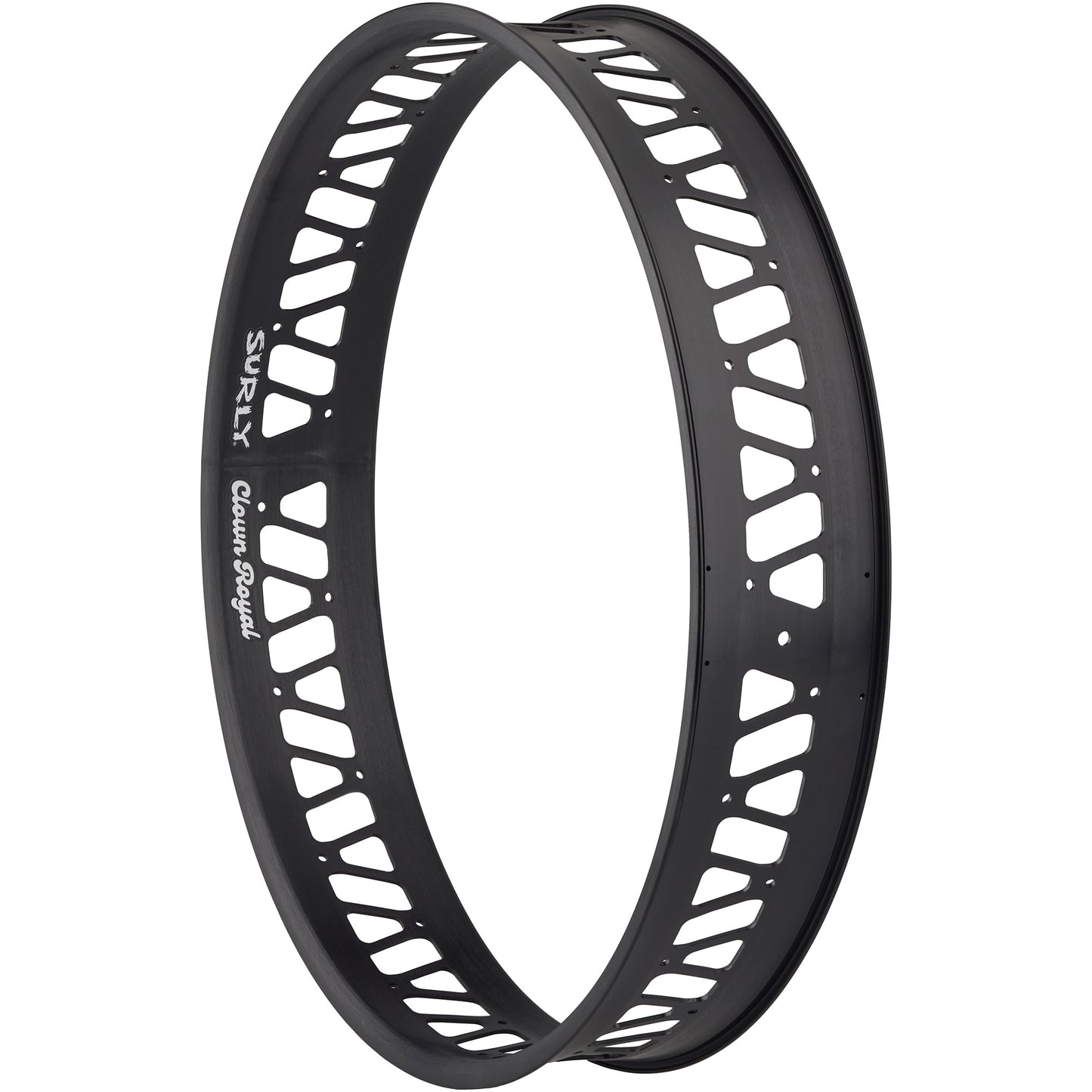 Surly Clown Royal Rim three-quarter view black showing drilling and cuttouts