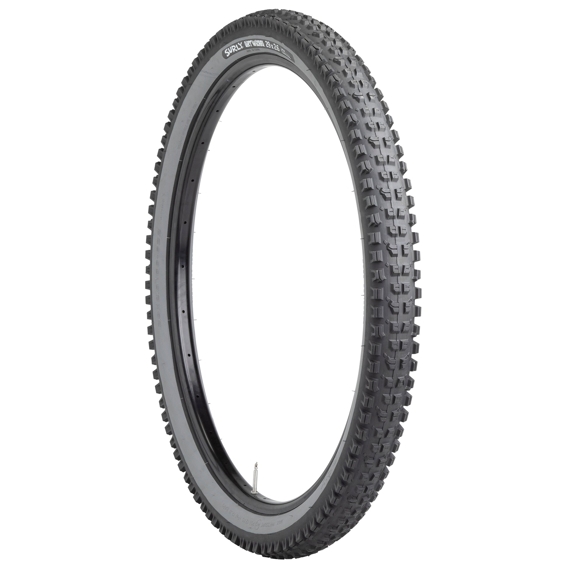 Surly Dirt Wizard Tire 29 x 2.6" gray side wall three-quarter view