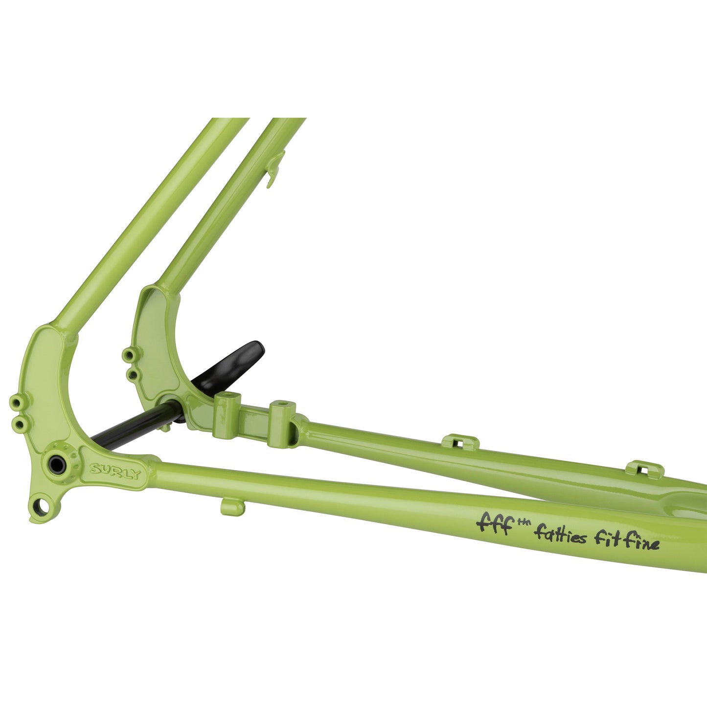 Surly Disc Trucker frameset Pea Lime Soup rear dropout area focus