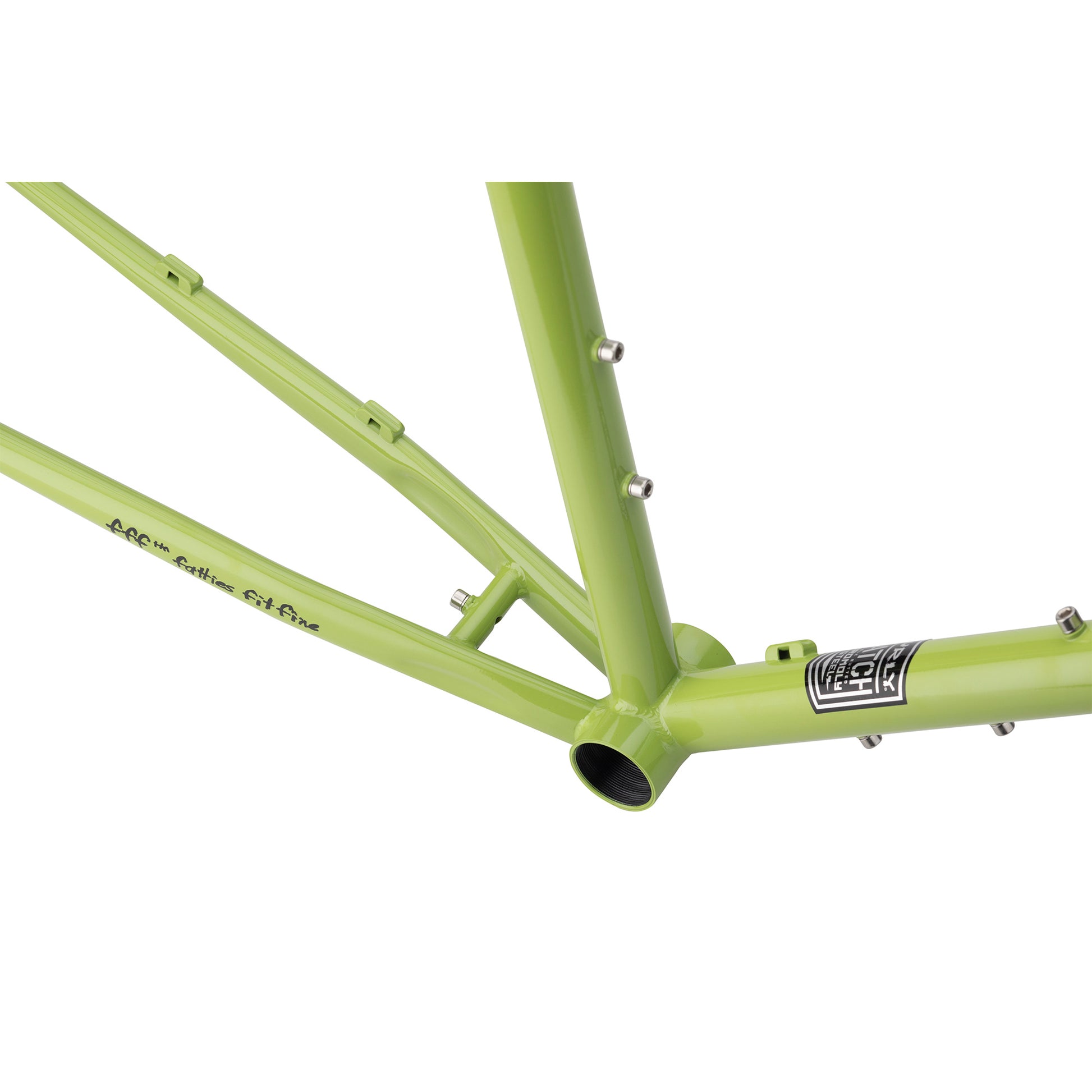 Surly Disc Trucker frameset Pea Lime Soup bottom bracket area focus