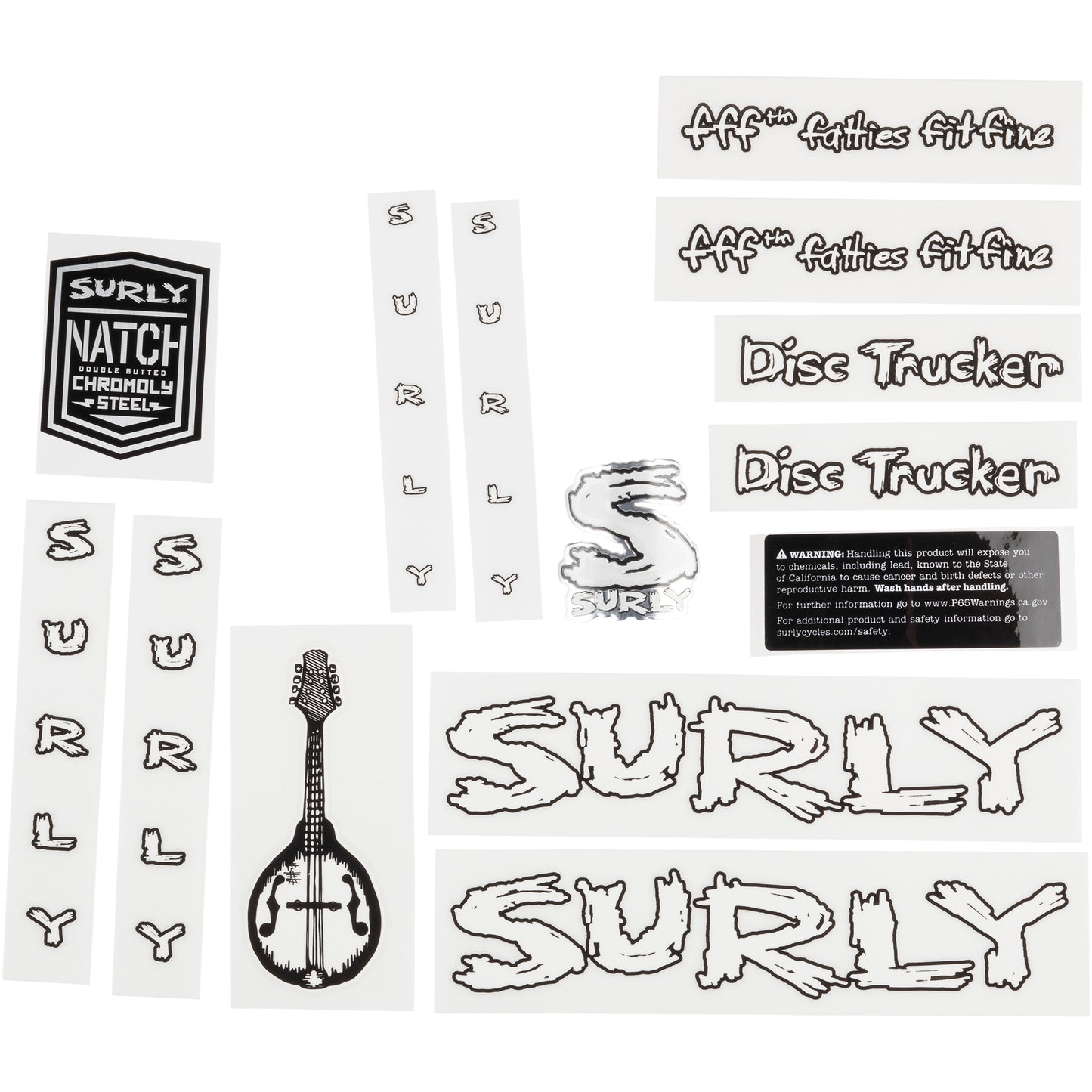 Surly Disc Trucker Decal Set White sheet of all decals for bike with headbadge