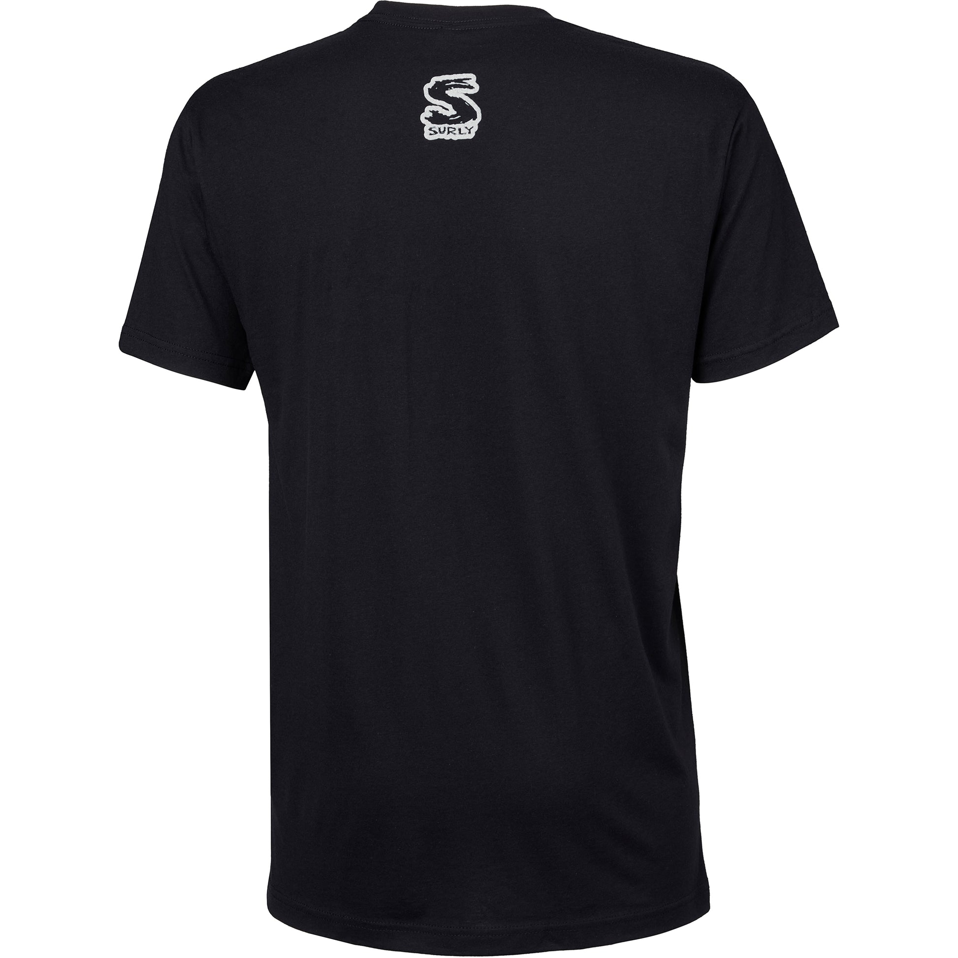 Surly Famous Last Words T-Shirt back, black with Surly S logo below neck