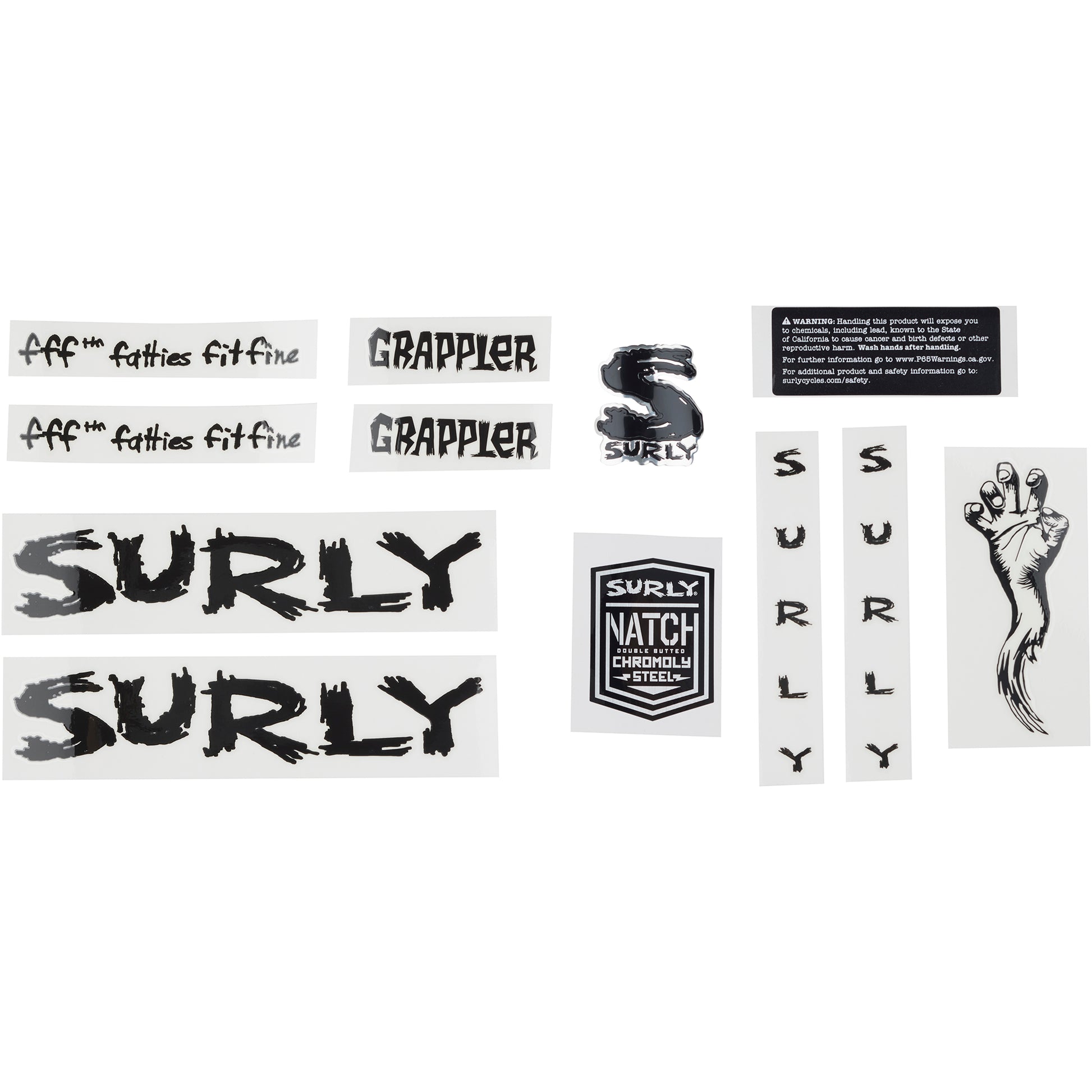 Surly Grappler Decal Set Black sheet of all decals for bike with headbadge