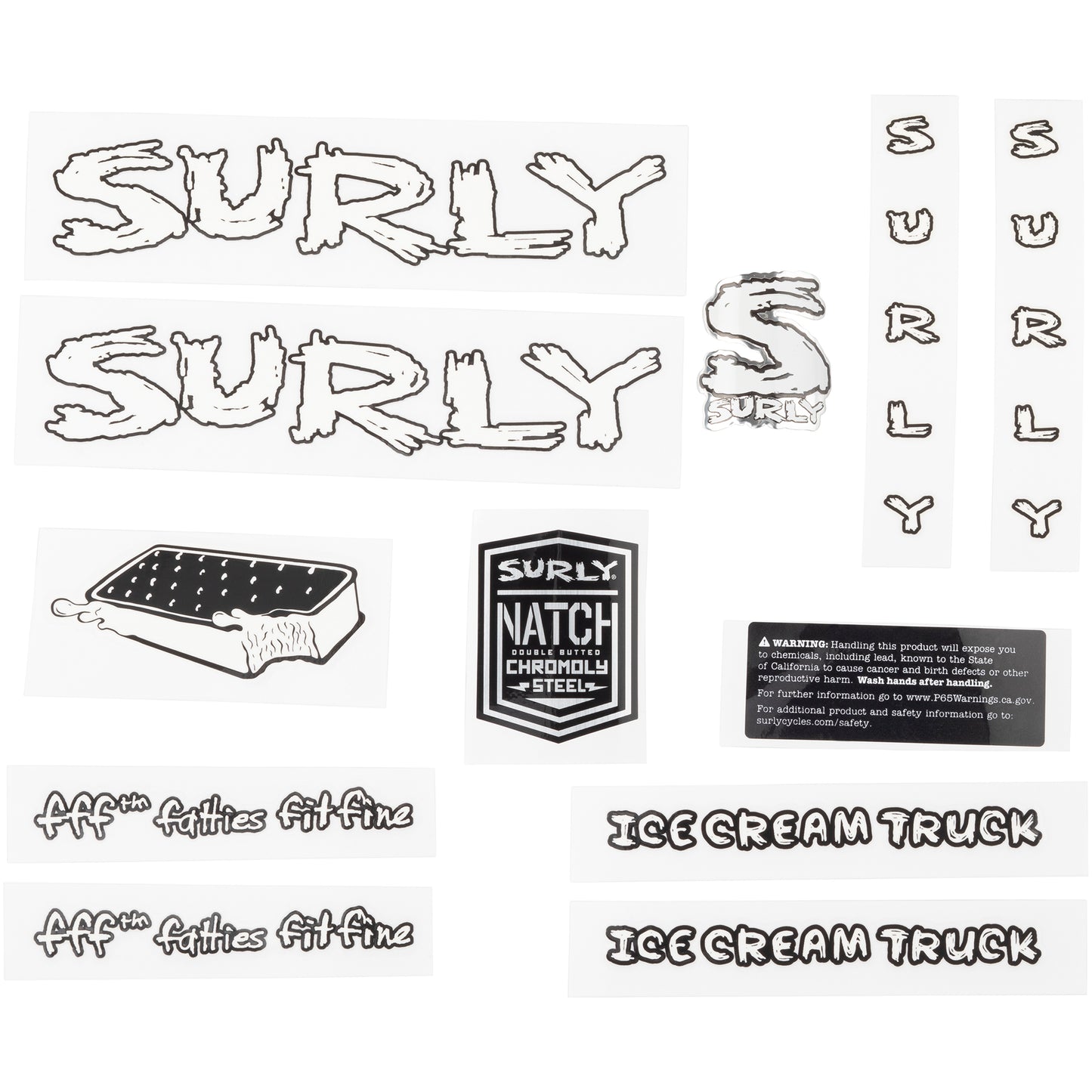 Surly Ice Cream Truck Decal Set White sheet of all decals for bike with headbadge