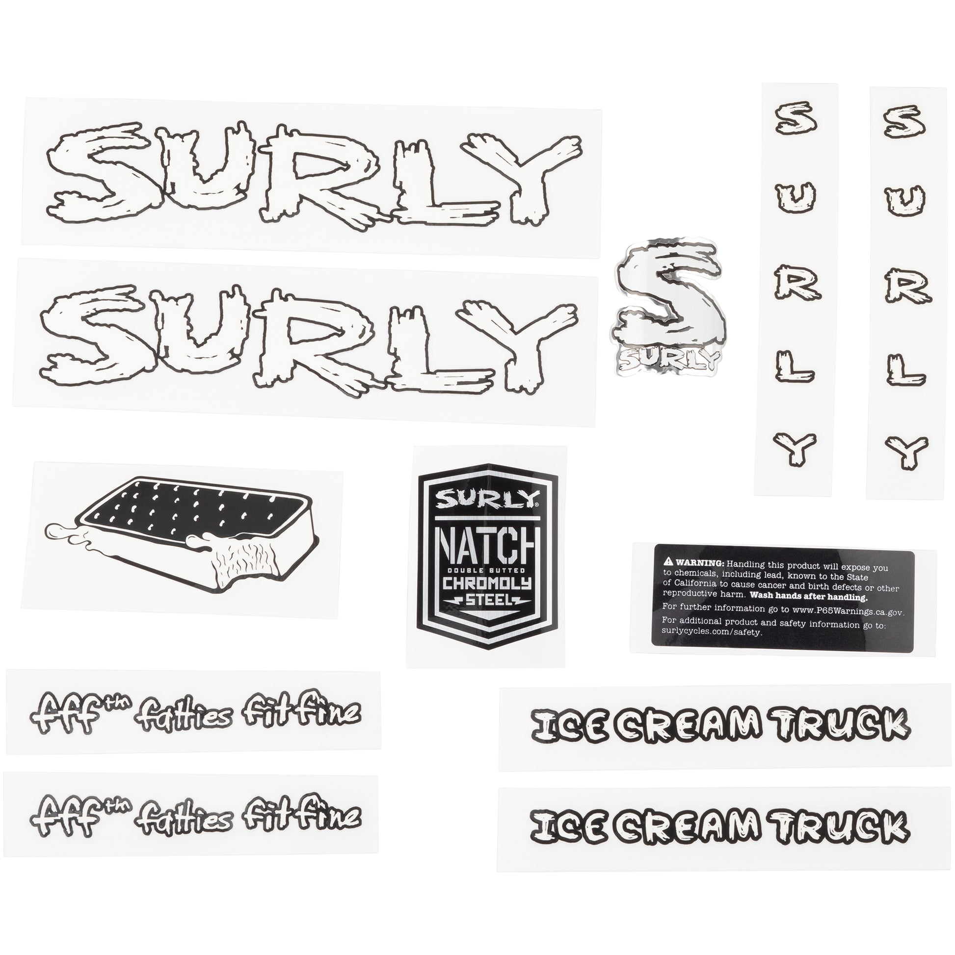 Surly Ice Cream Truck Decal Set White sheet of all decals for bike with headbadge