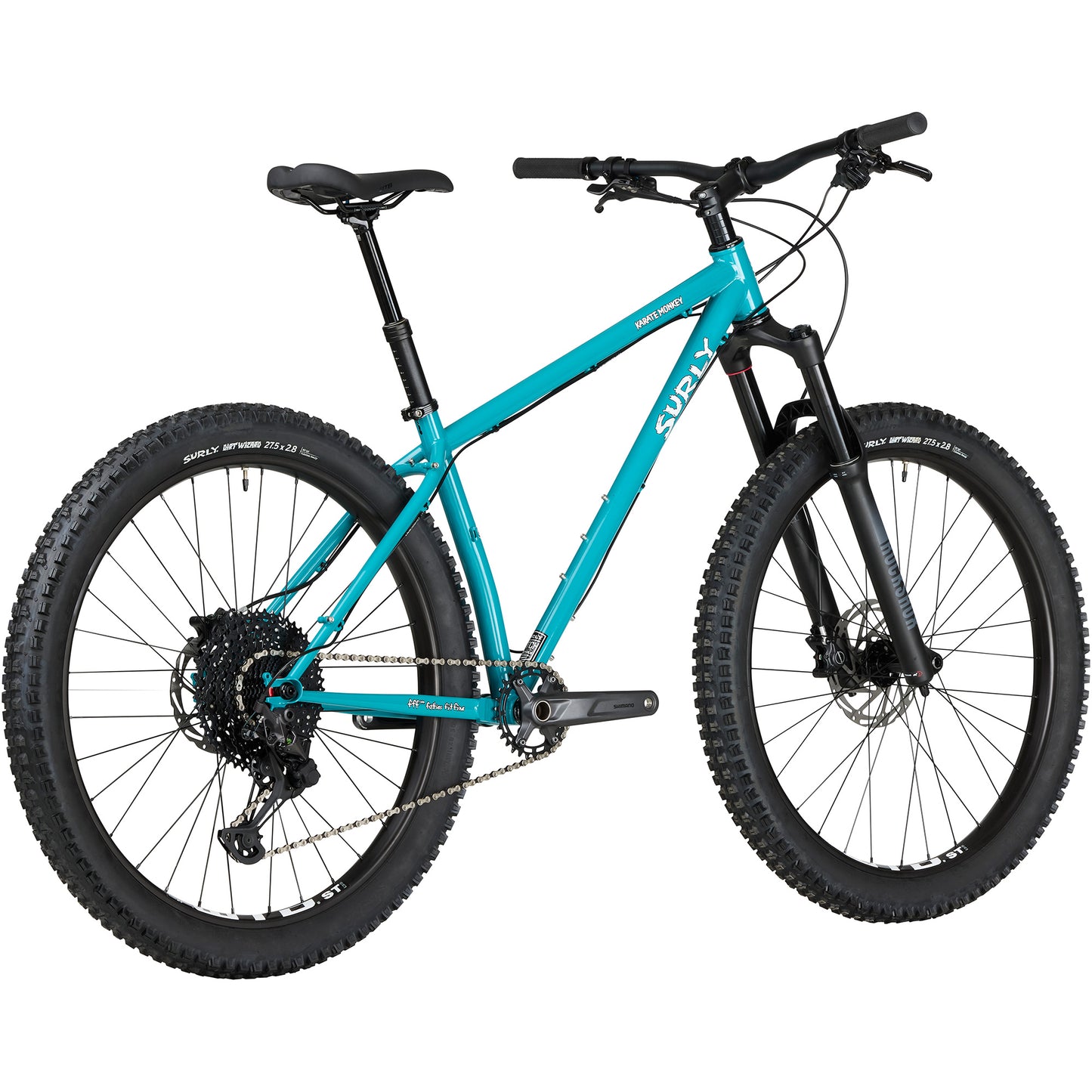 Surly Karate Monkey Front Suspension mountain bike Lost at Sea Blue rear three-quarter view