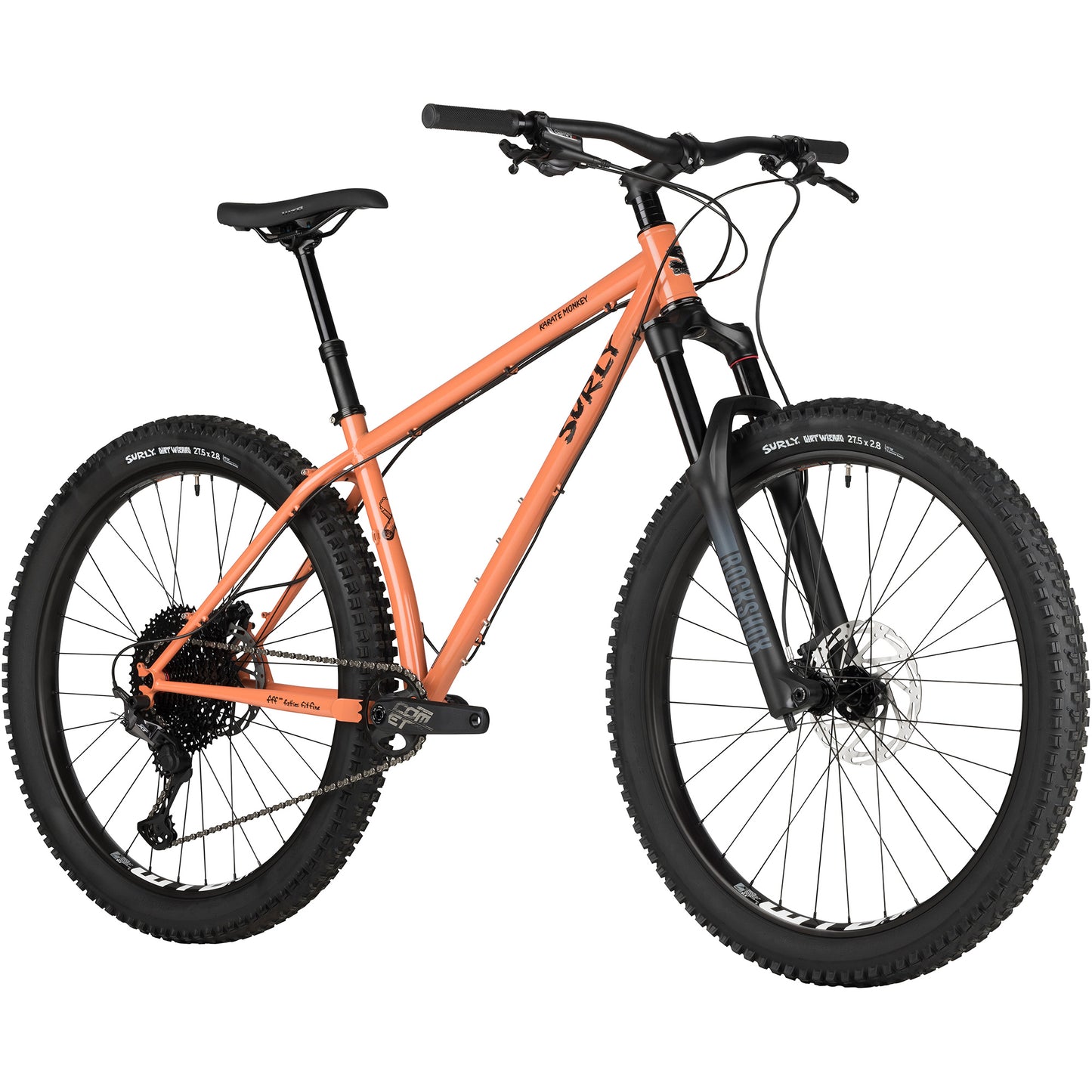 Surly Karate Monkey Front Suspension mountain bike Peach Salmon Sundae front three-quarter view