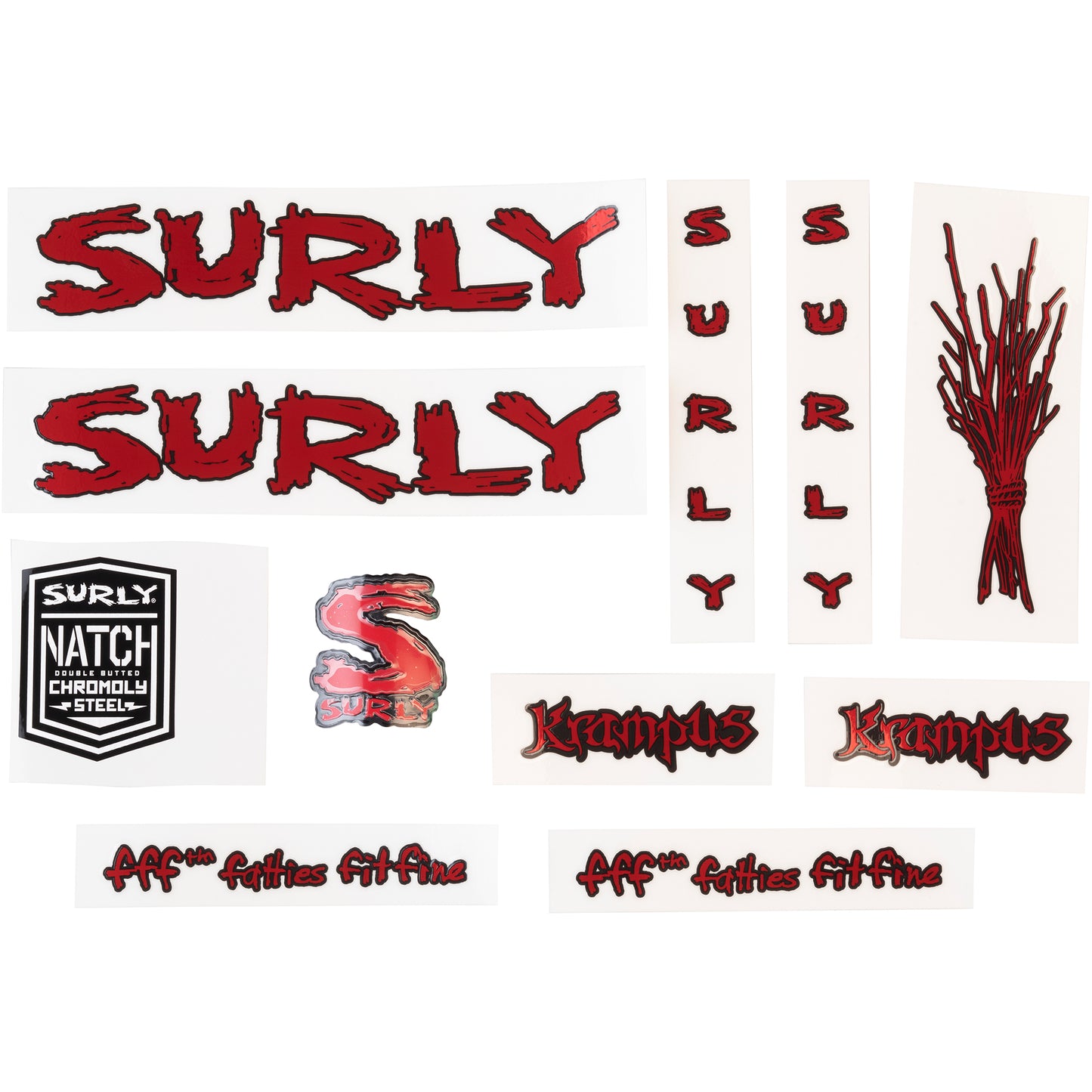Surly Krampus Decal Set Metallic Red sheet of all decals for bike with headbadge