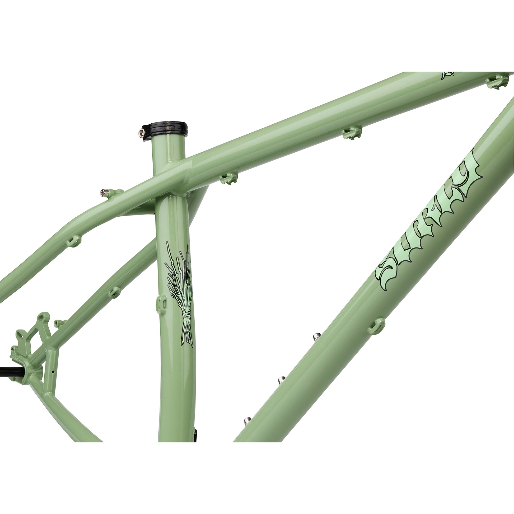 Surly Krampus frameset Sage Green color seat tube area focus