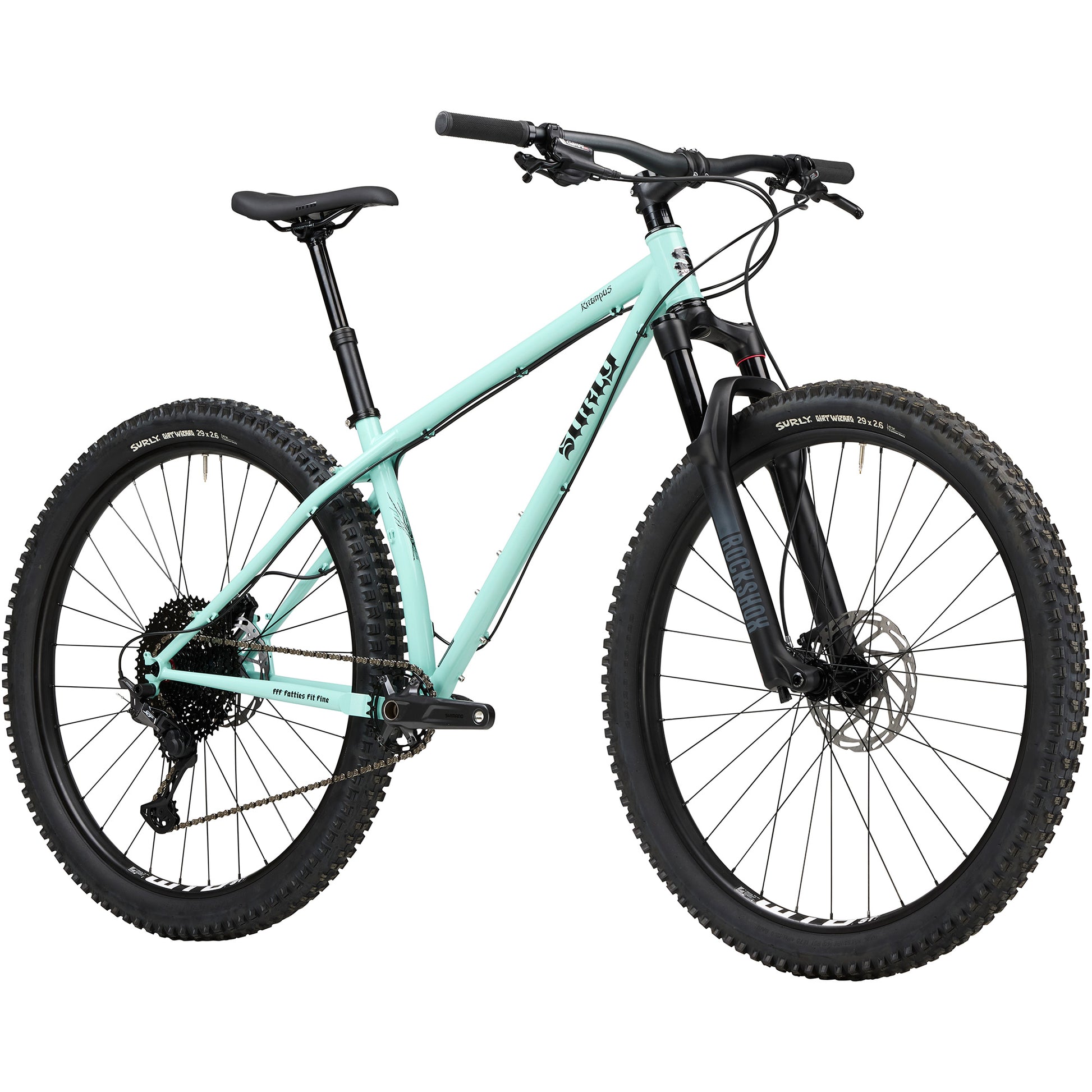 Surly Krampus front suspension mountain bike blue color front three-quarter view