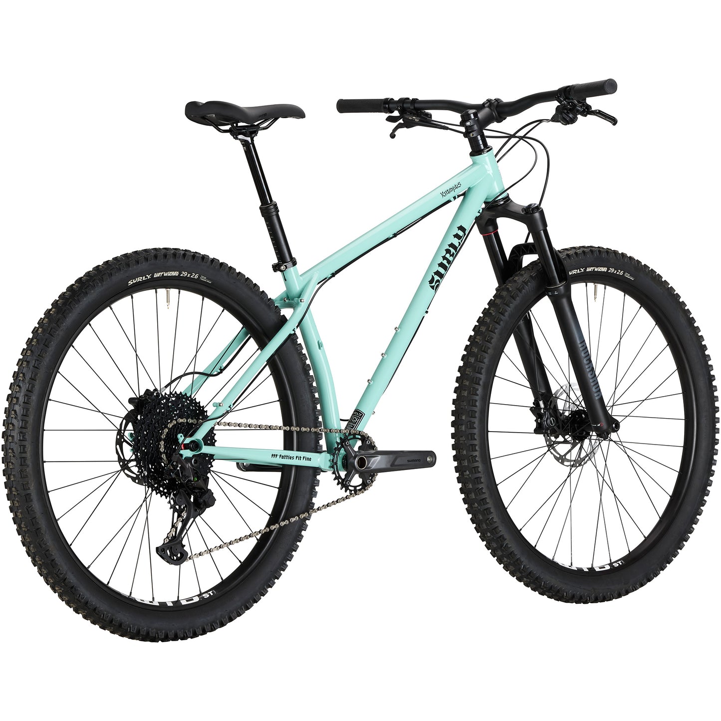 Surly Krampus front suspension mountain bike blue color rear three-quarter view