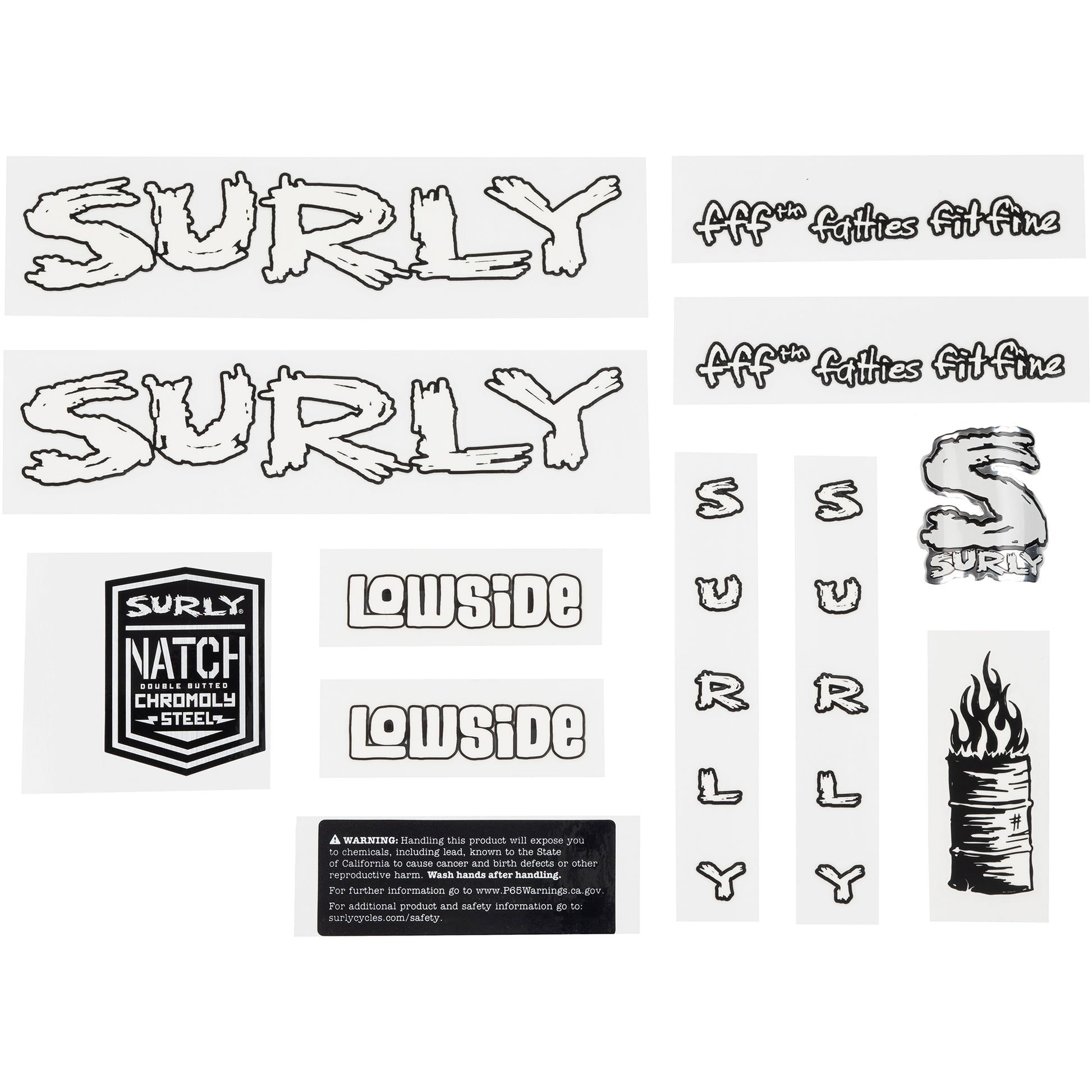 Surly Lowside Decal Set White sheet of all decals for bike with headbadge