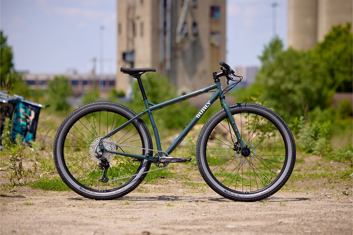 Surly Ogre bike in green color side view outside