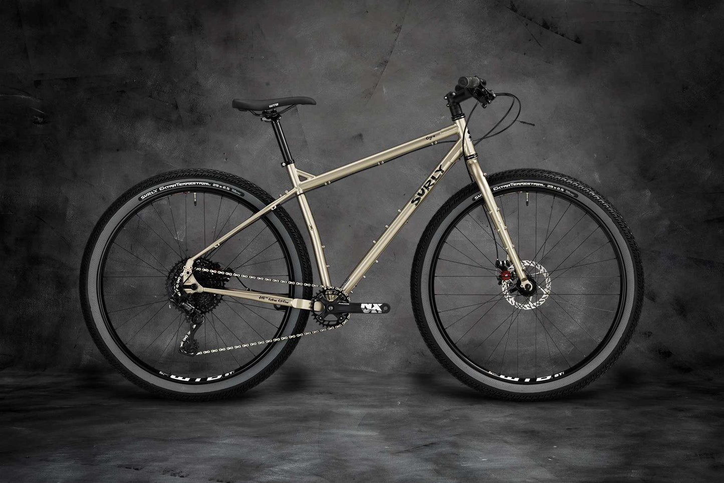 Surly Ogre bike side view in Champagne Supernova color