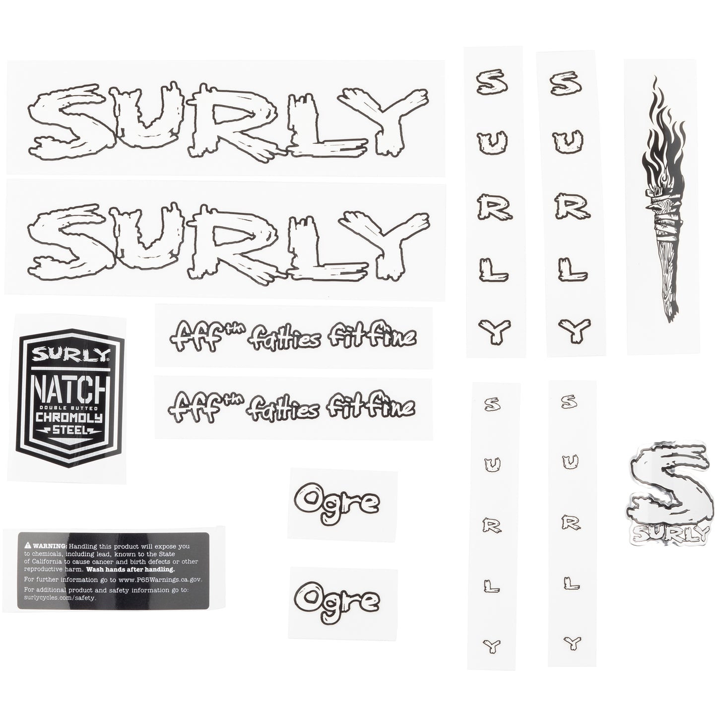 Surly Ogre Decal Set White sheet of all decals for bike with headbadge