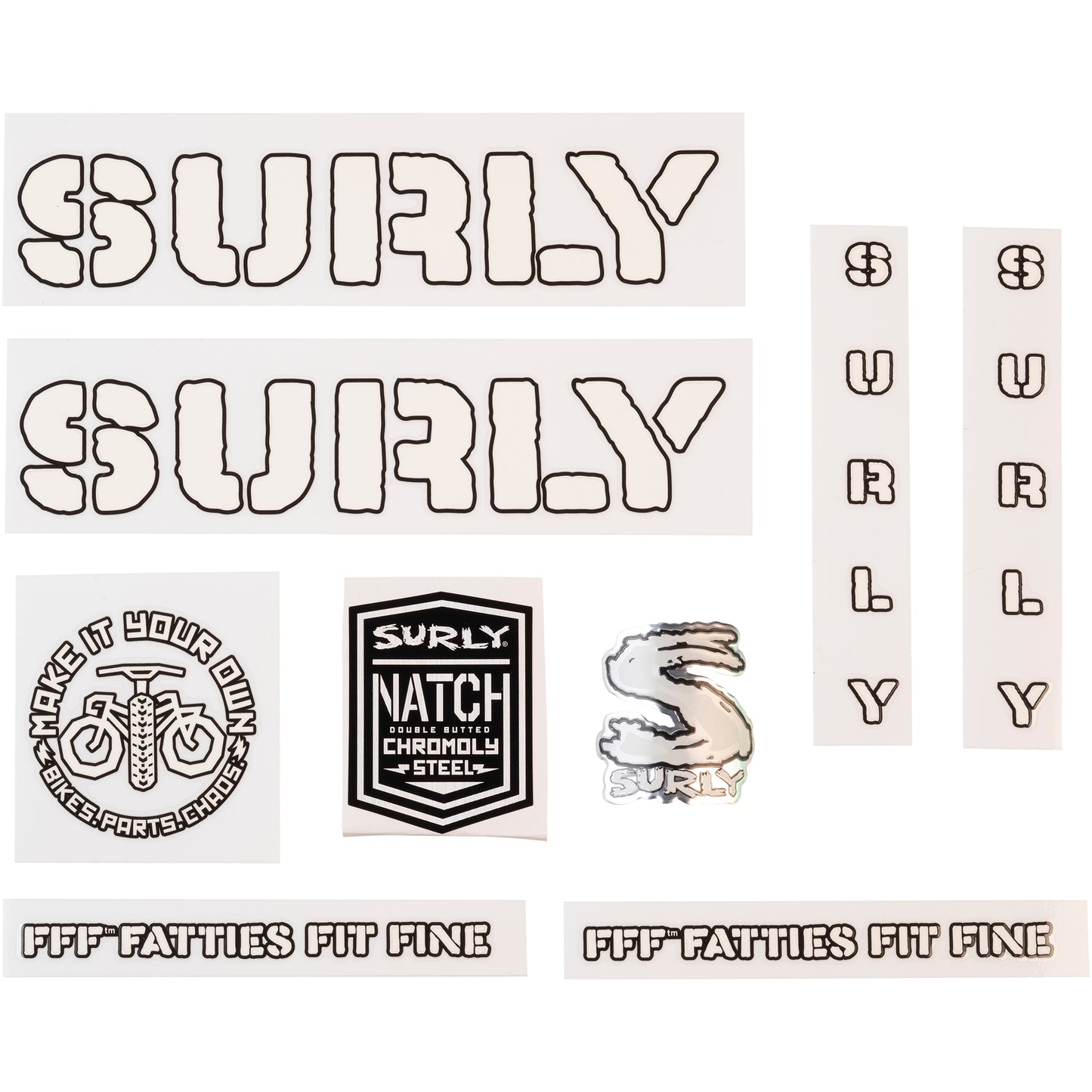 Surly Overspray Decal Set White sheet of all decals for bike with headbadge