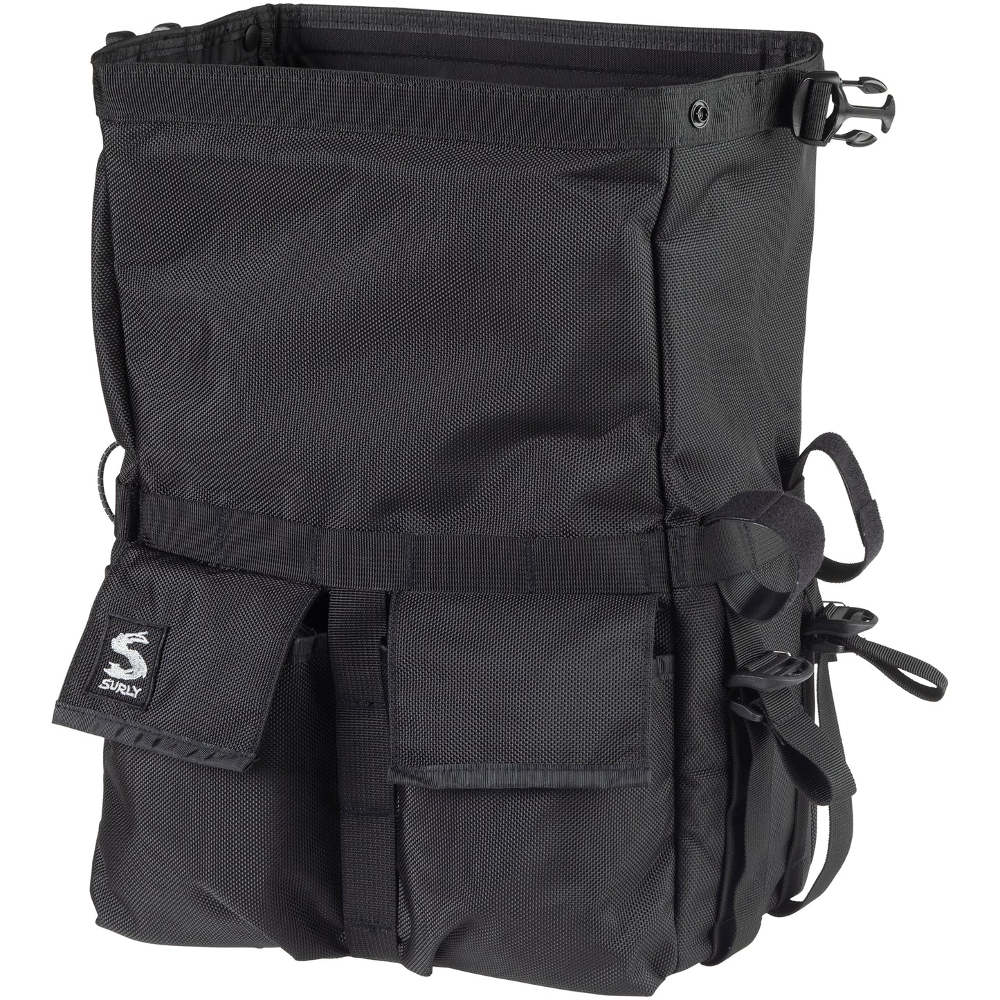 Surly Petite Porteur House Bag 2.0 front view with roll top unrolled and open