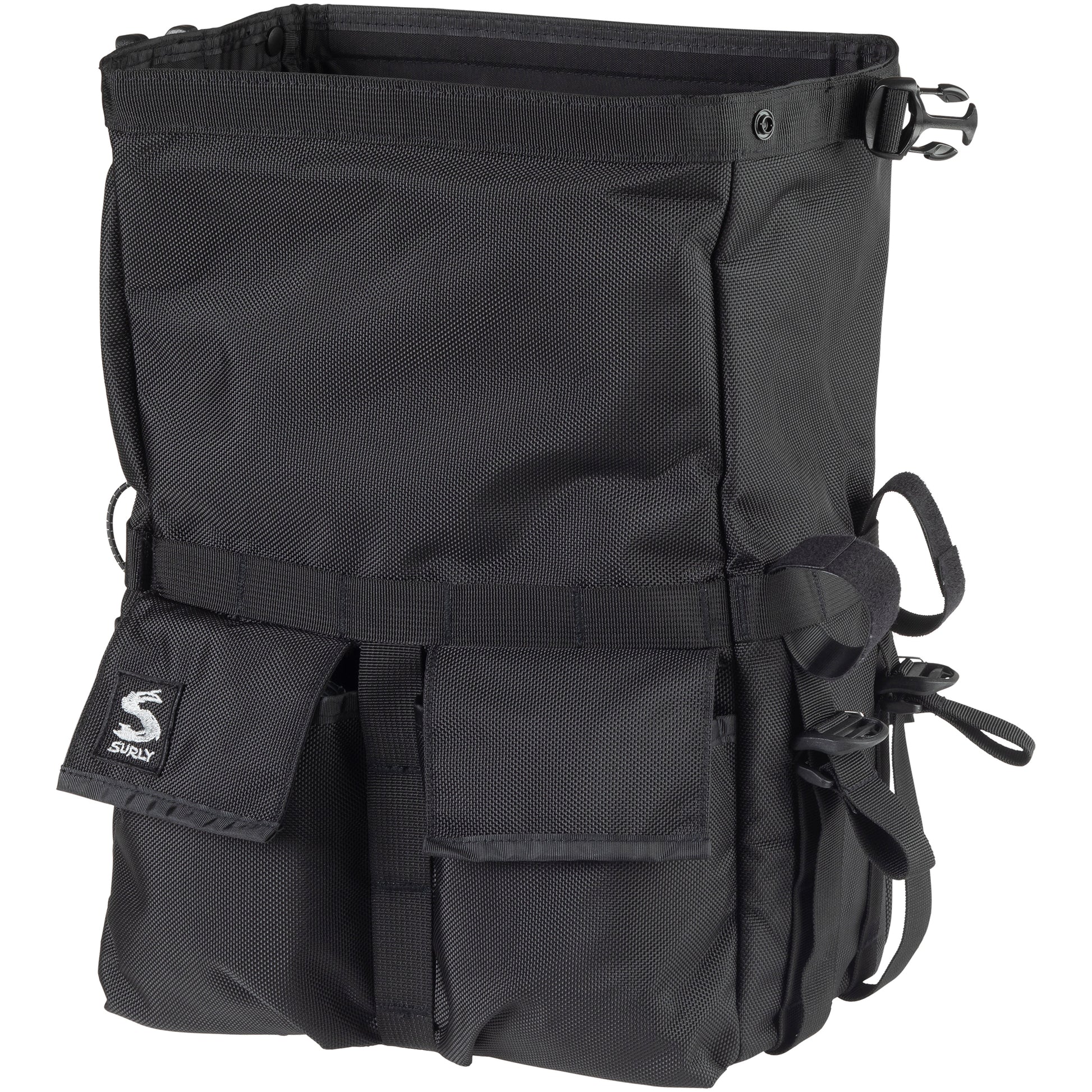 Surly Petite Porteur House Bag 2.0 front view with roll top unrolled and open