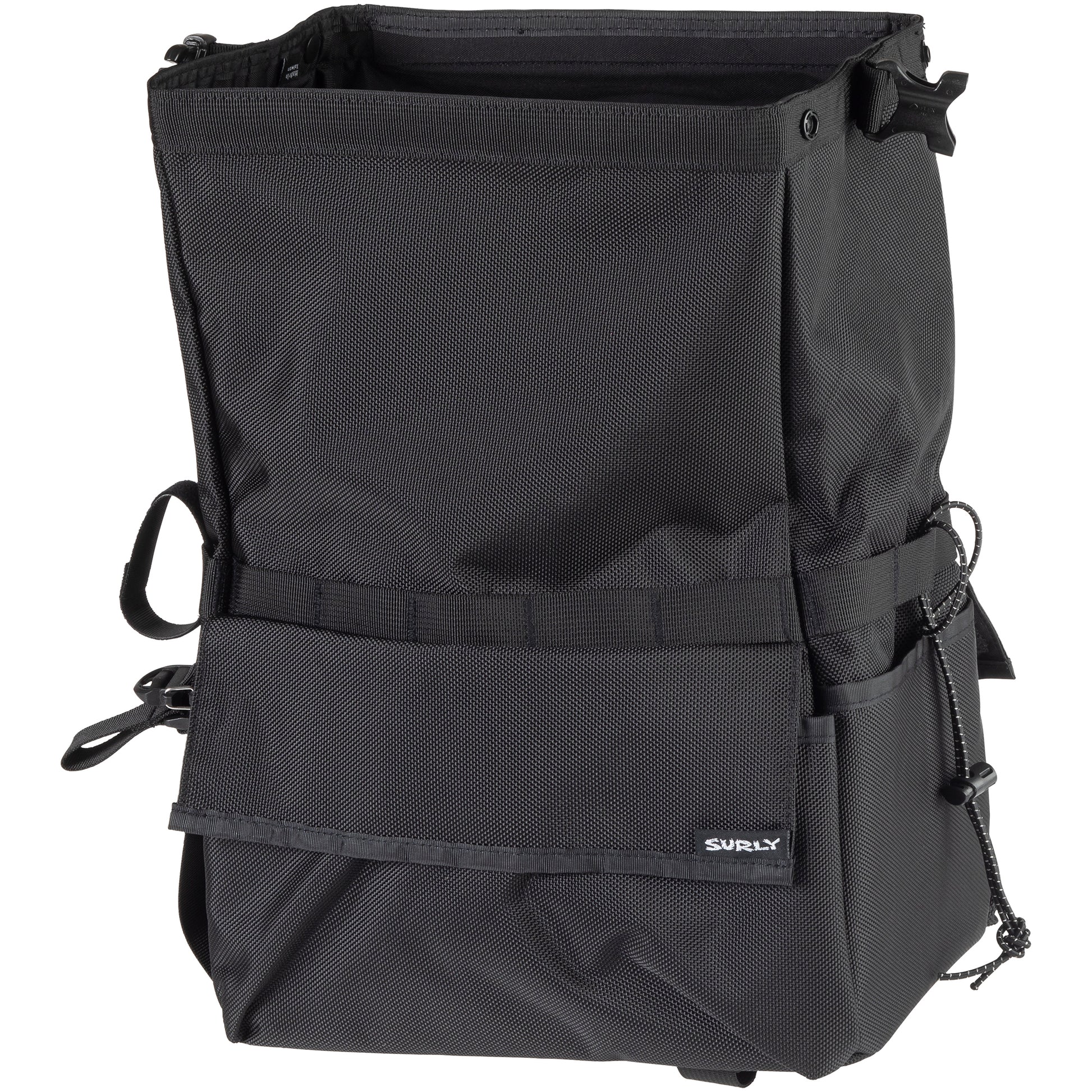 Surly Petite Porteur House Bag 2.0 rear view with roll top unrolled and open