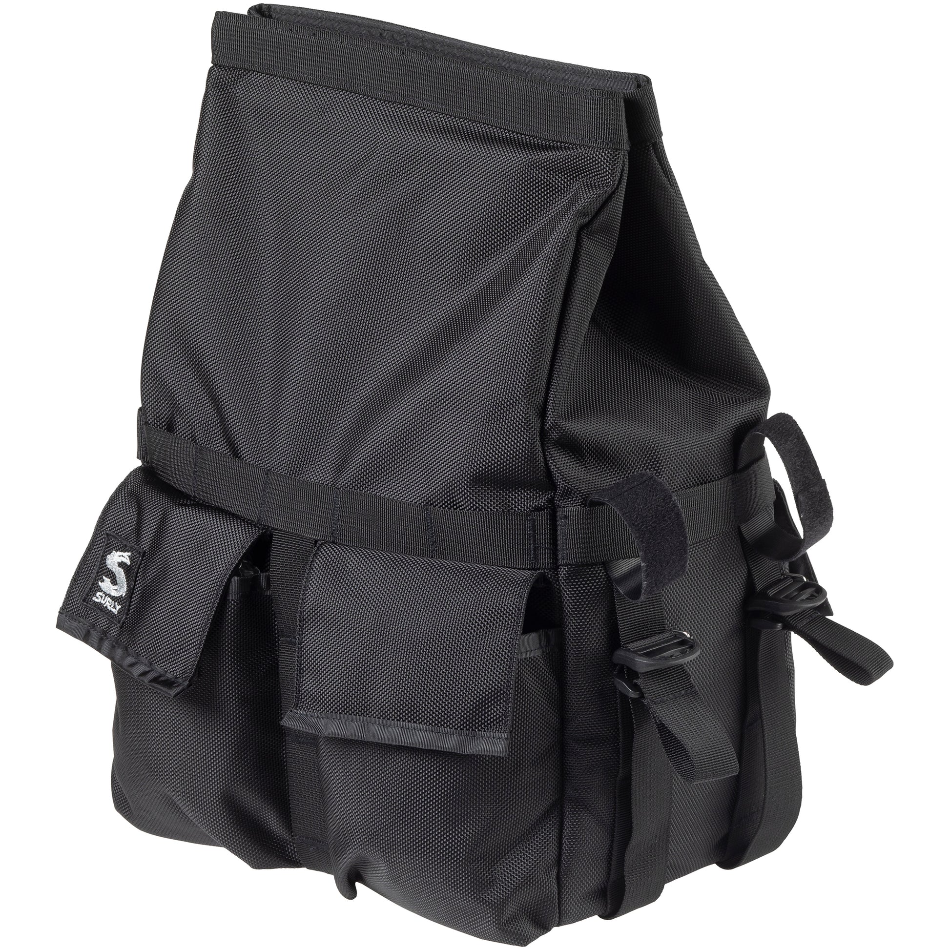Surly Petite Porteur House Bag 2.0 front view with roll top unrolled top closed and buckles tucked in