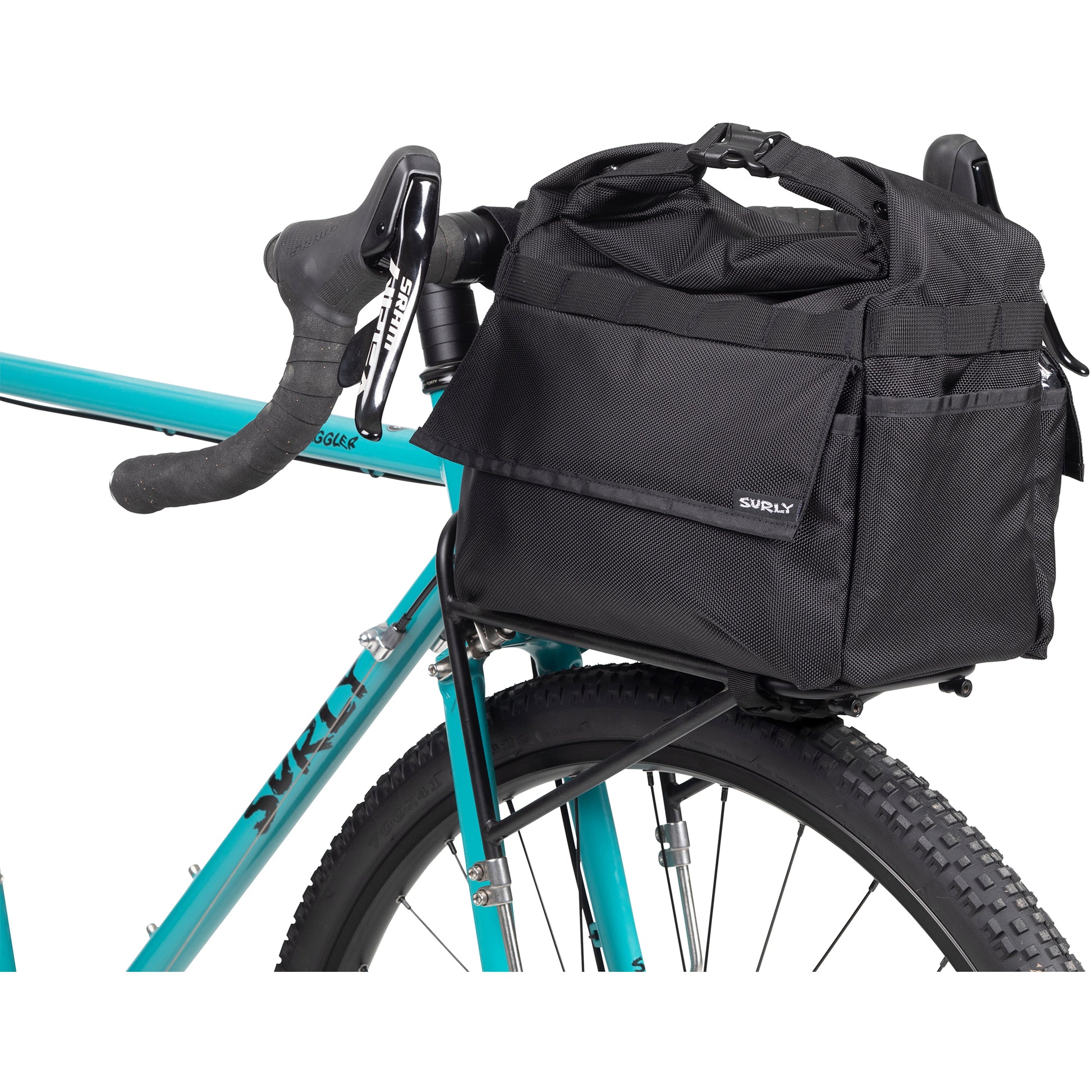 Surly Petite Porteur House Bag 2.0 front view mounted on front rack of drop bar bike