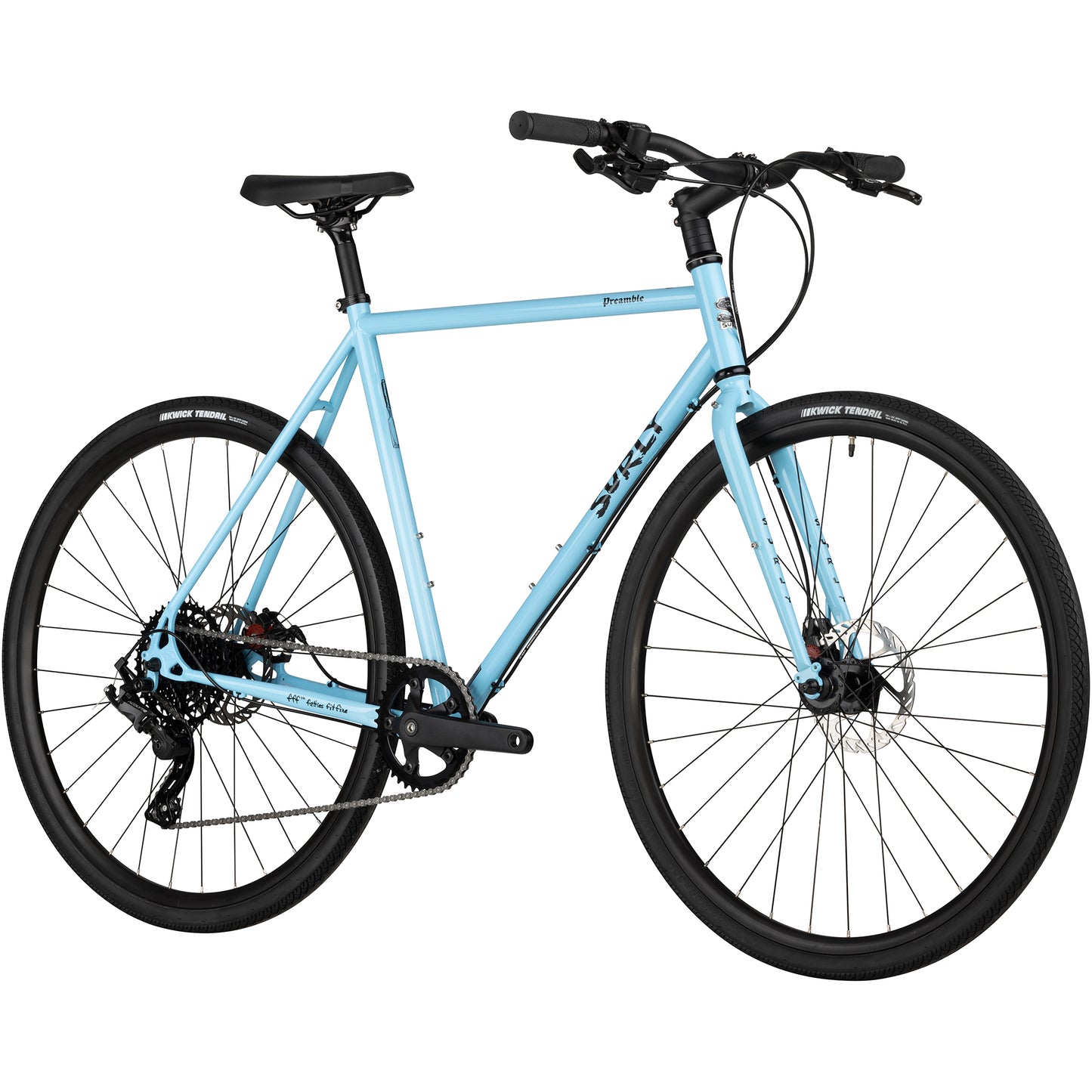 Surly Preamble Flat Bar Bike Sky Rim Blue front three-quarter view