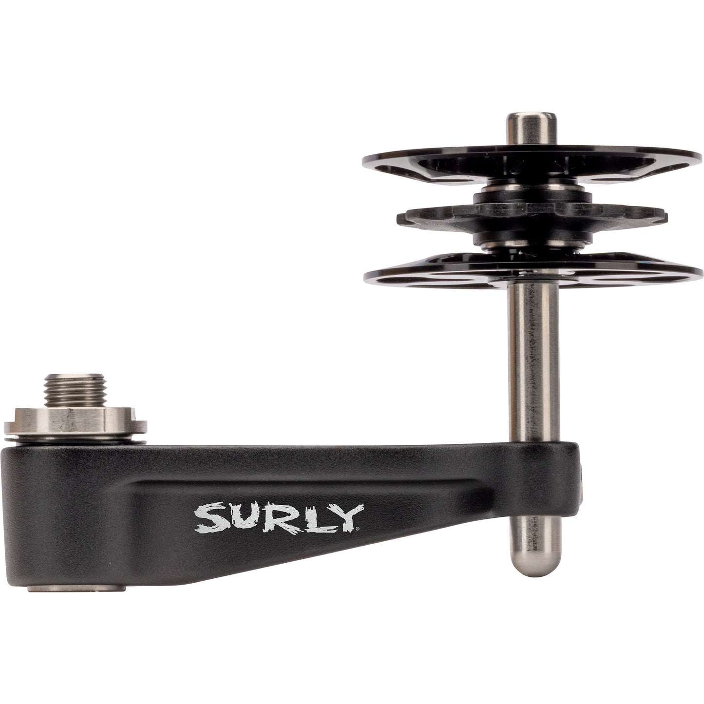 Surly Singleator single speed chain tensioner black color on white background top down view