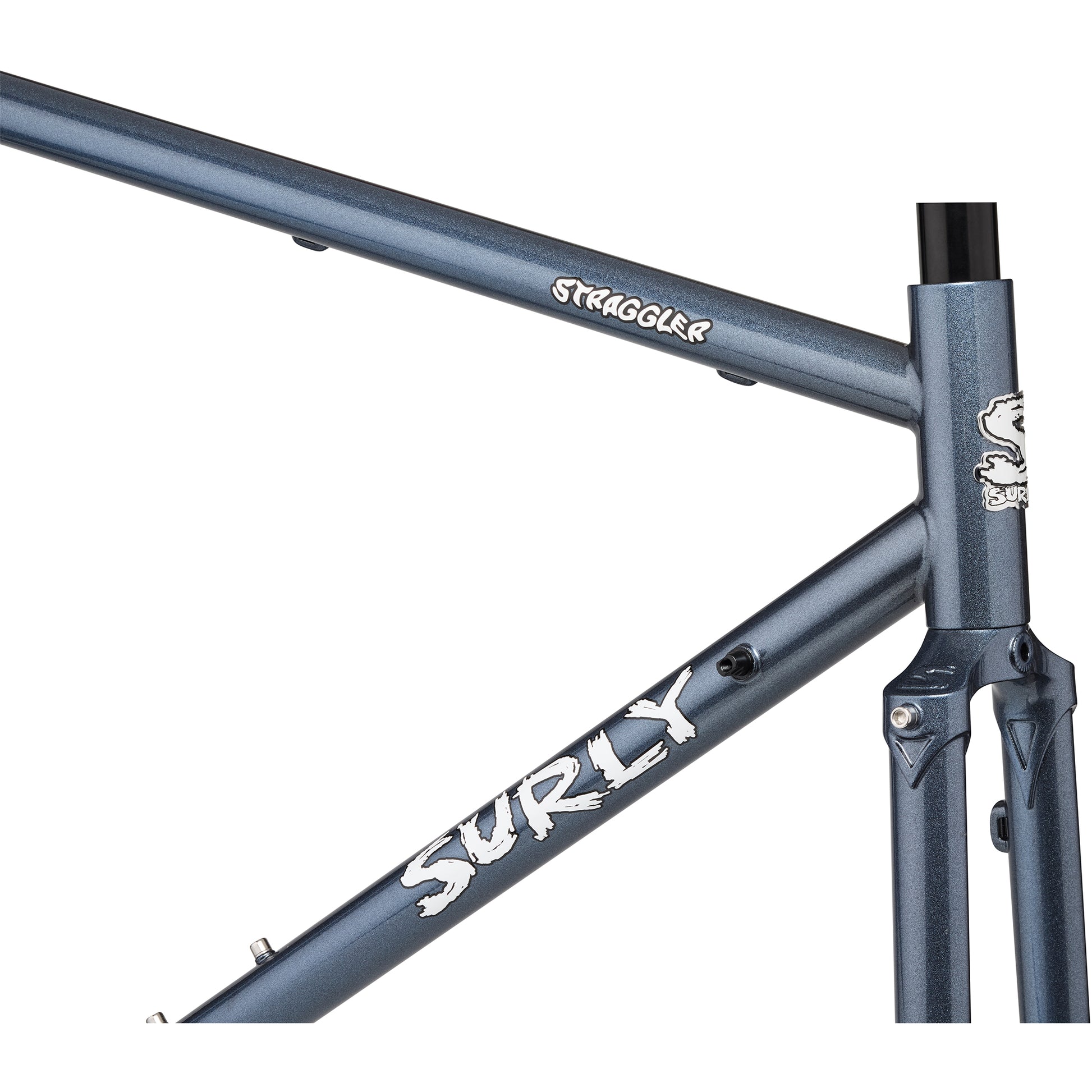 Surly Straggler 650b frameset Cold Steel Blue head tube area focus