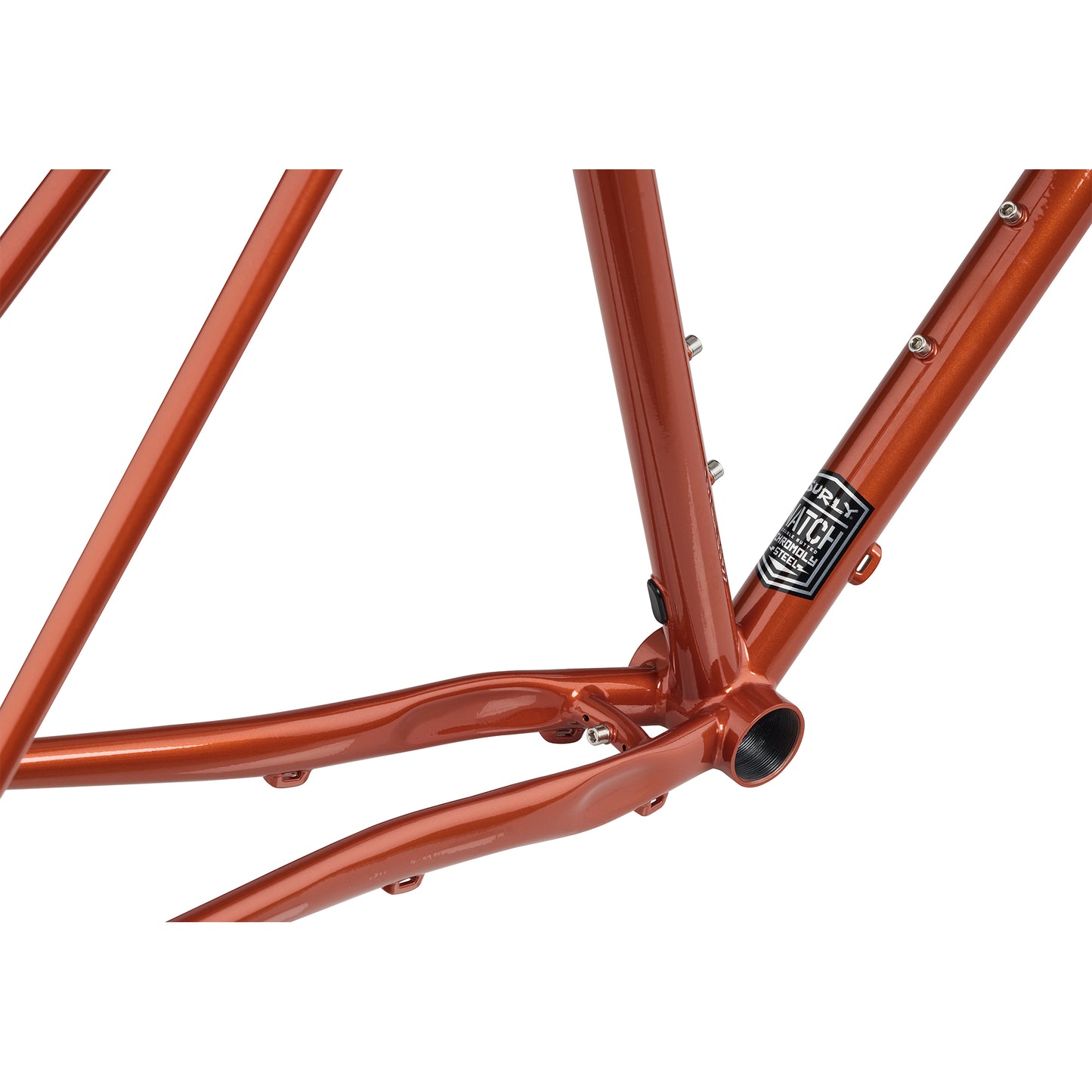 Surly Straggler frameset Shaggy Carpet orange color bottom bracket area focus on a white background