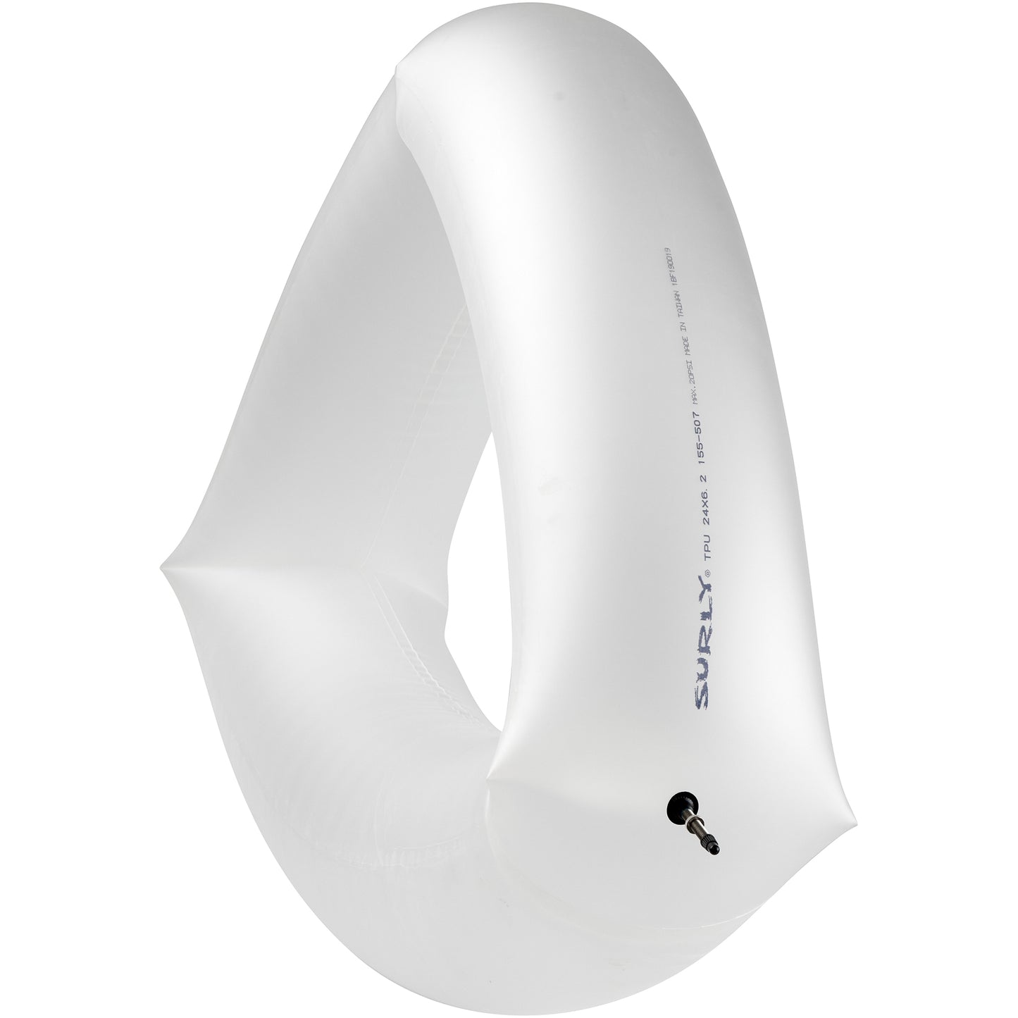Surly TPU Tube 24 x 6.2" tube inflated showing logo and size print