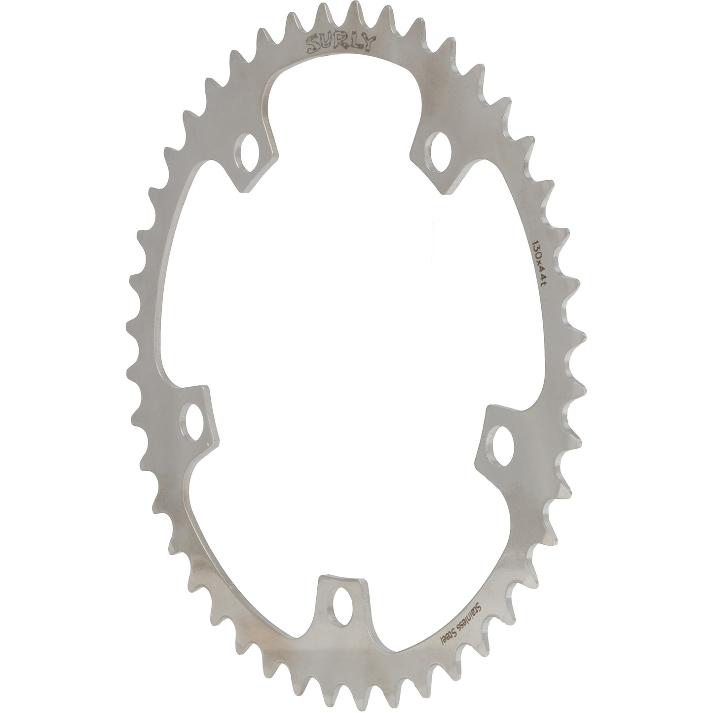Surly 5-bolt Chainring - Silver - Front three quarter view